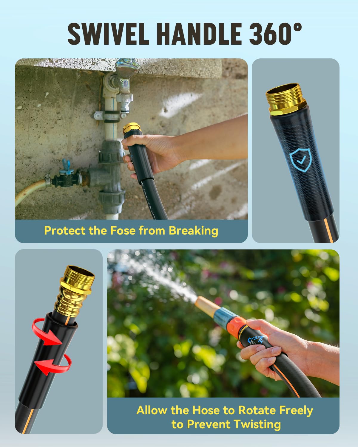 Gpeng Heavy Duty Garden Hose, 50ft x 5/8" Water Hose, Flexible Hybrid Hose with 10-Pattern Spray Nozzle, Swivel Handle, Male to Female Fittings, Burst 600 PSI