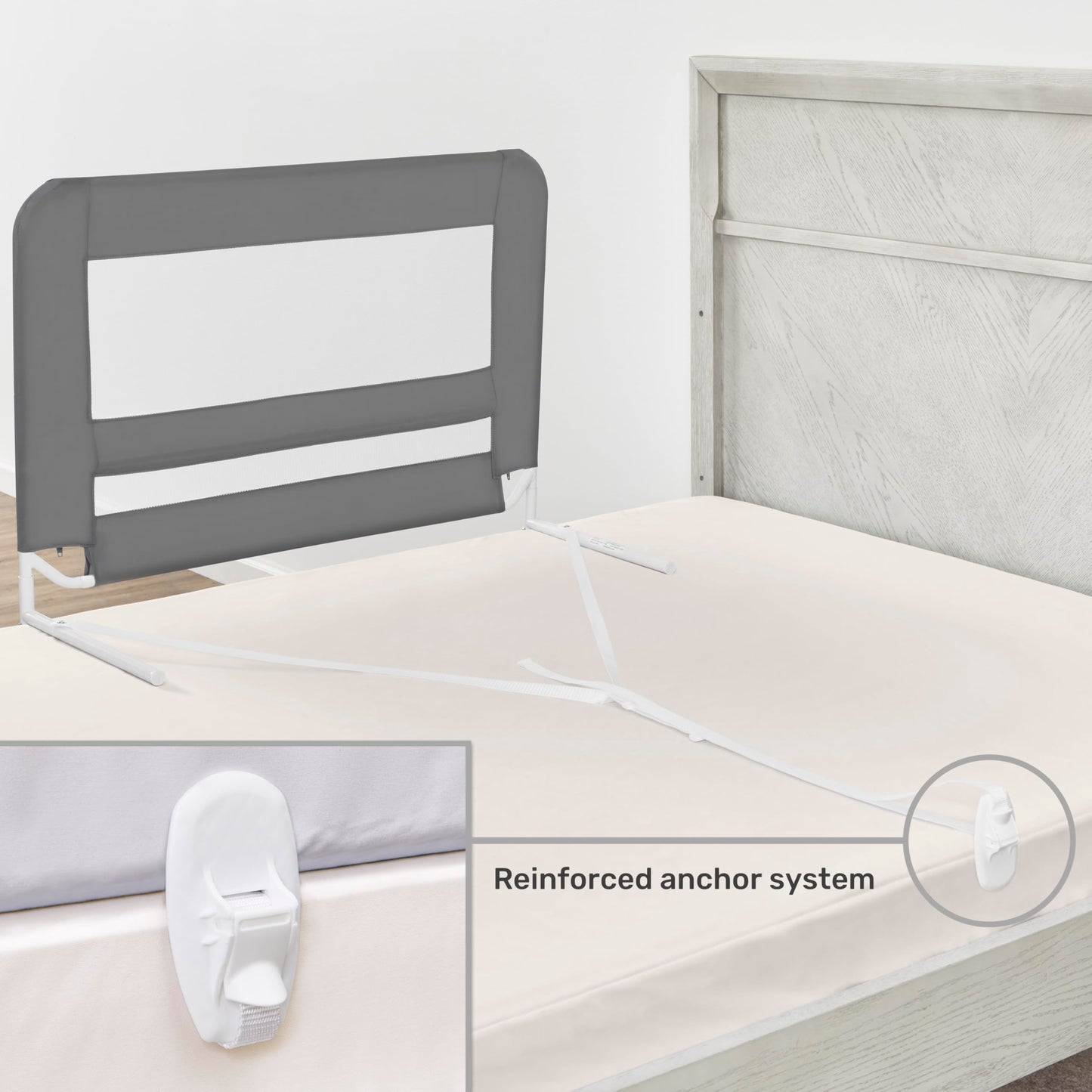 Dream On Me Lightweight Mesh Security Adjustable Bed Rail with Breathable Fabric in Grey, for Toddlers 18 Months, 5 Years