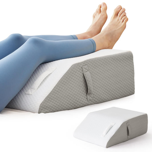 BIEEZZK Leg Elevating Pillow, Leg Elevation Pillows for After Surgery, Swelling, Leg Pillow Elevation Blood Circulation, Leg Pillow for Pain Relief, Knee Pillow for Rest, 23.6×16.8×8 Inch White/Grey