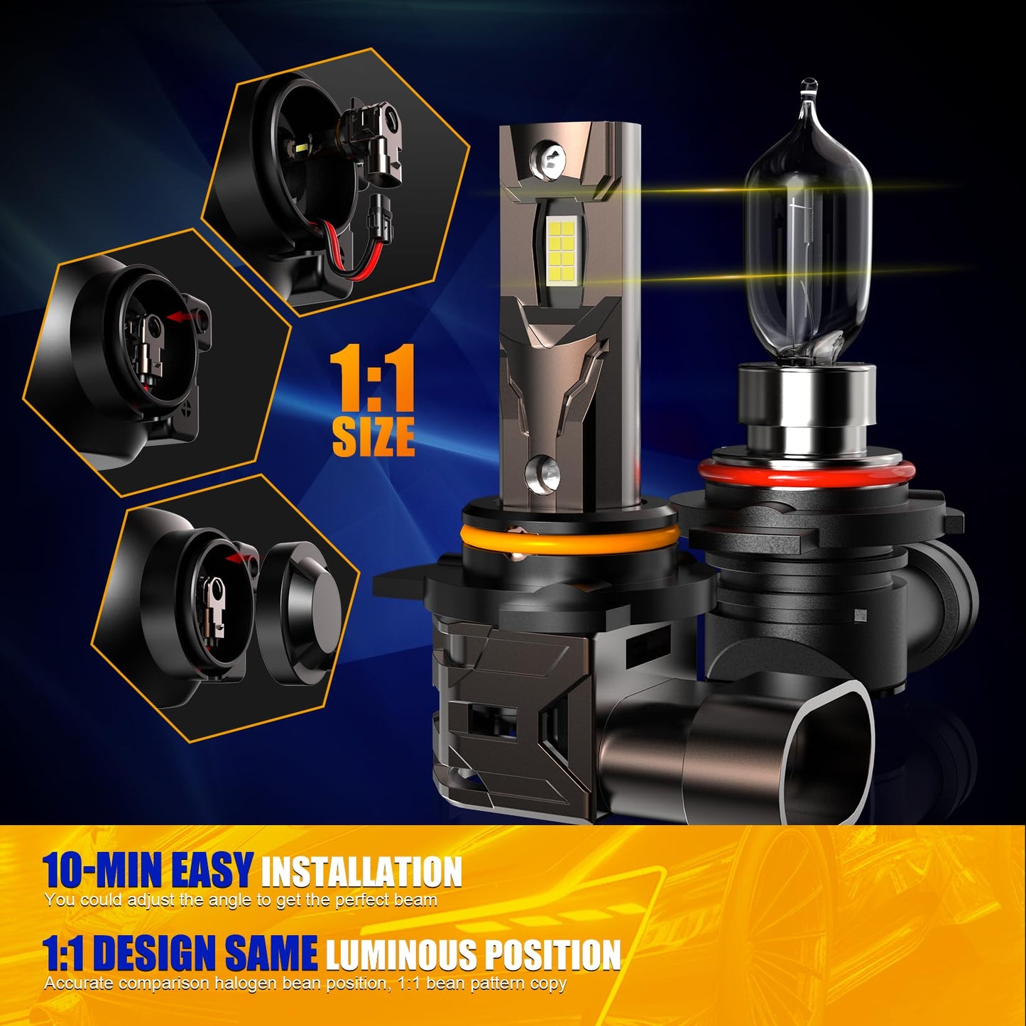MUEYNIUK Upgraded 9005/HB3 LED Headlight Bulbs, 32000LM Super Bright 9005 Fog Light, 600% Brighter 6500K White, No Adapter Required, Plug N Play, Halogen Replacement (Pack of 2)