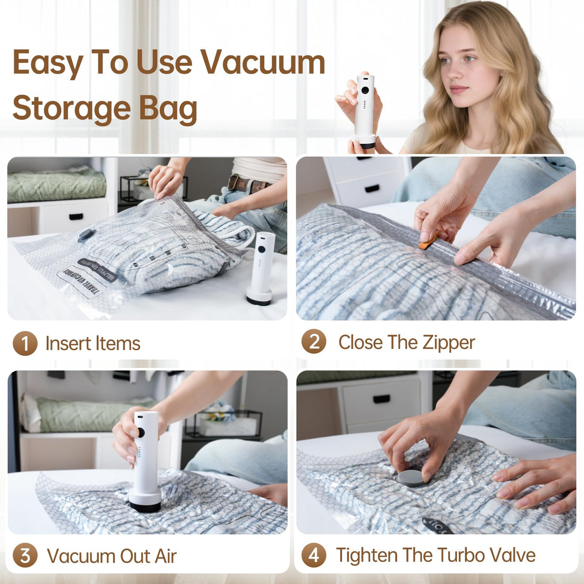 Vacuum Bags for Travel with Wireless Rechargeable Pump, 18 Pack Carry-on Size Compression Packing Seal Bags for Luggage and Suitcase, Space Saver Vacuum Storage Bags for Clothes and Clothing Travel