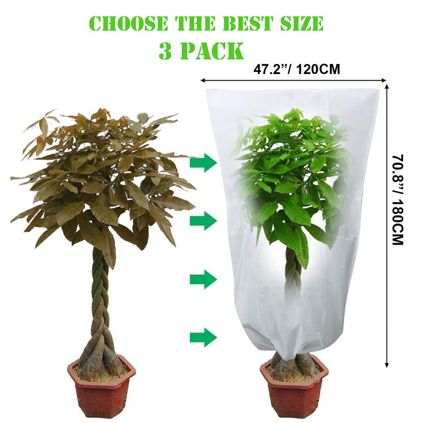 3 Pack Plant Cover for Winter White Freeze Protection Cover with Zipper and Drawstring, Heavy Duty Plant Cover Outdoor Non-Woven Fabric Winter Plant Covers for Trees, Shrub 47.2 inch* 70.8 inch