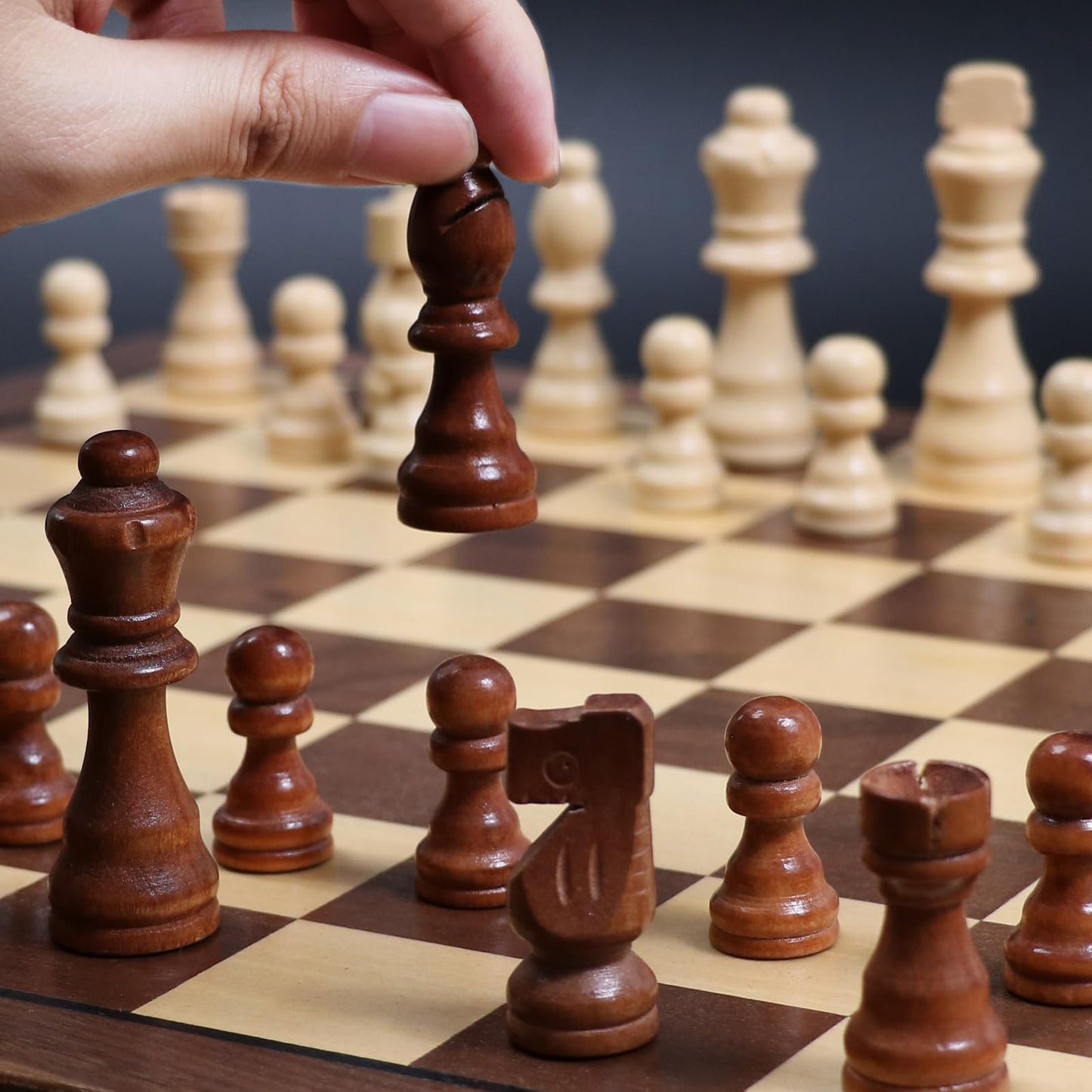 15.35 Inch Magnetic Wooden Chess Set, Exqline Large Chess Board Set with 2 Extra Queens, Handmade Portable Travel Folding Board Games, Beginner Tournament Chess Set for Kids and Adults