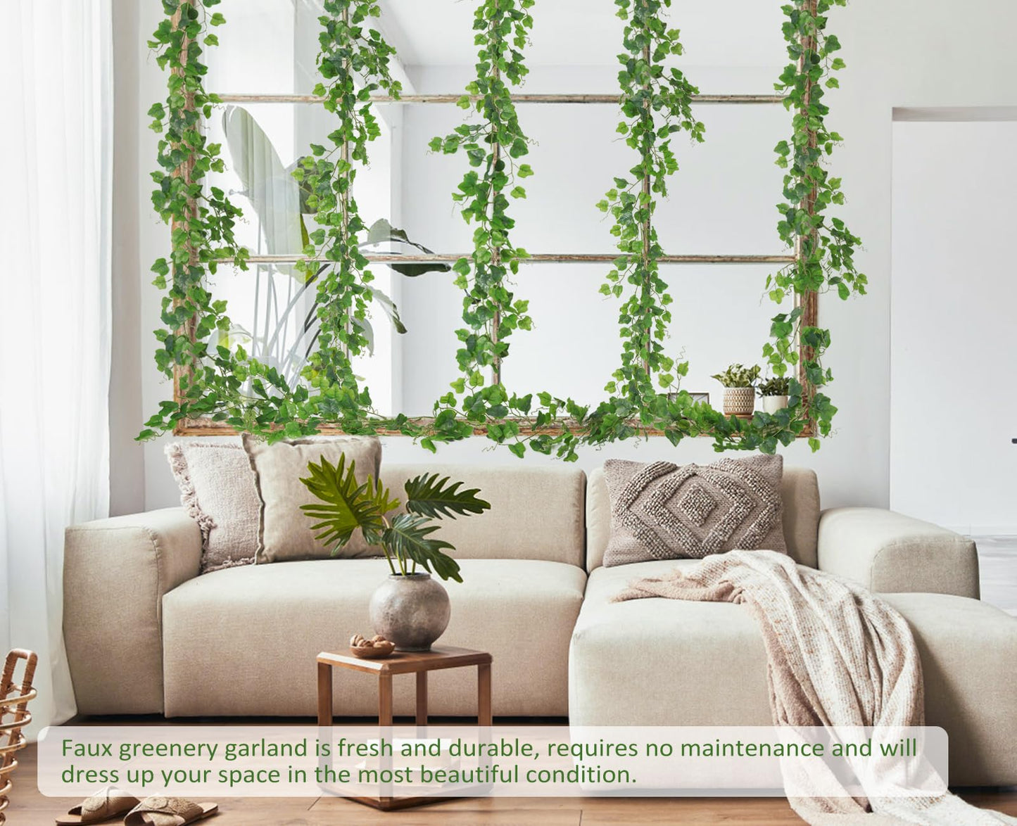 RECUTMS Artificial Vines Ivy Garlands 2Pcs 6.56Ft Fake Greenery Plant Faux Green Grape Leaves Rattan Hanging Decor for Indoor Outdoor Home Wedding Beach Birthday Party Garden Table Arch Backdrop Decor