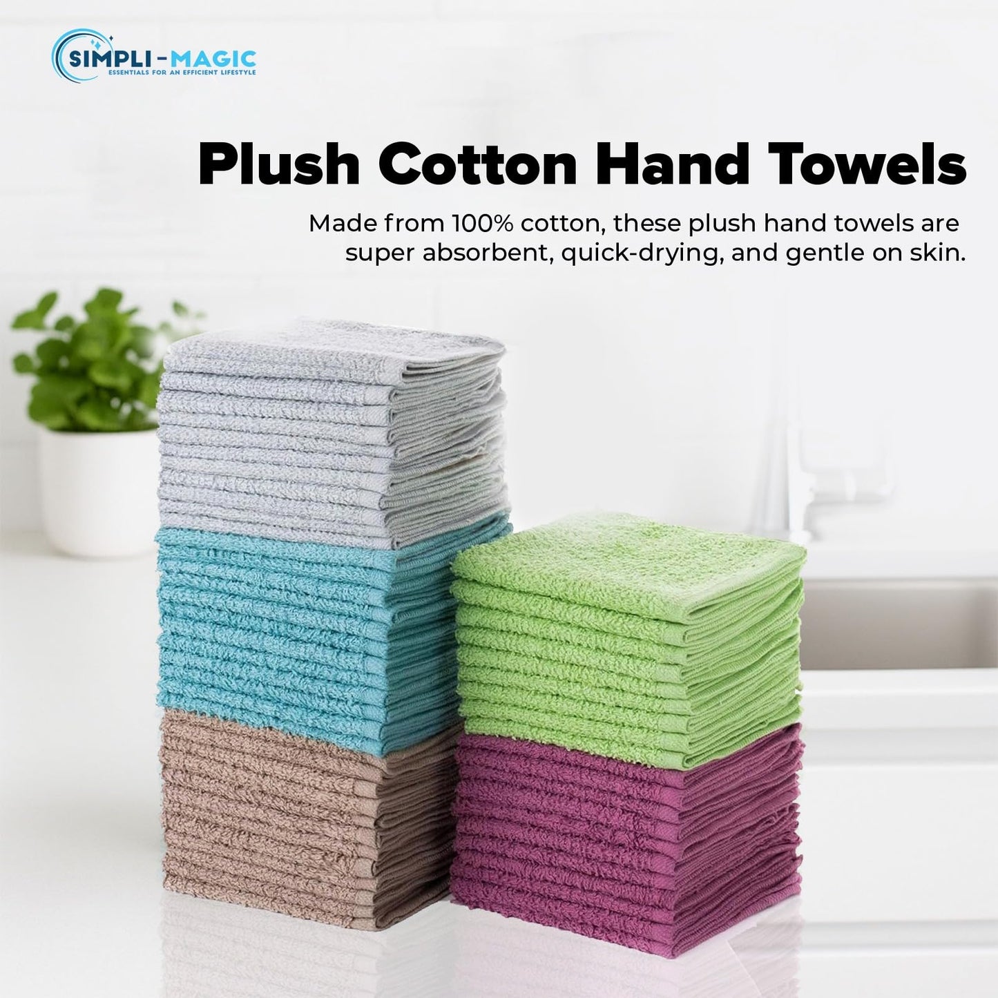 Simpli-Magic Cotton Washcloths and Cleaning Cloths, Multi Color, 48 Pack, Size: 12" x 12"