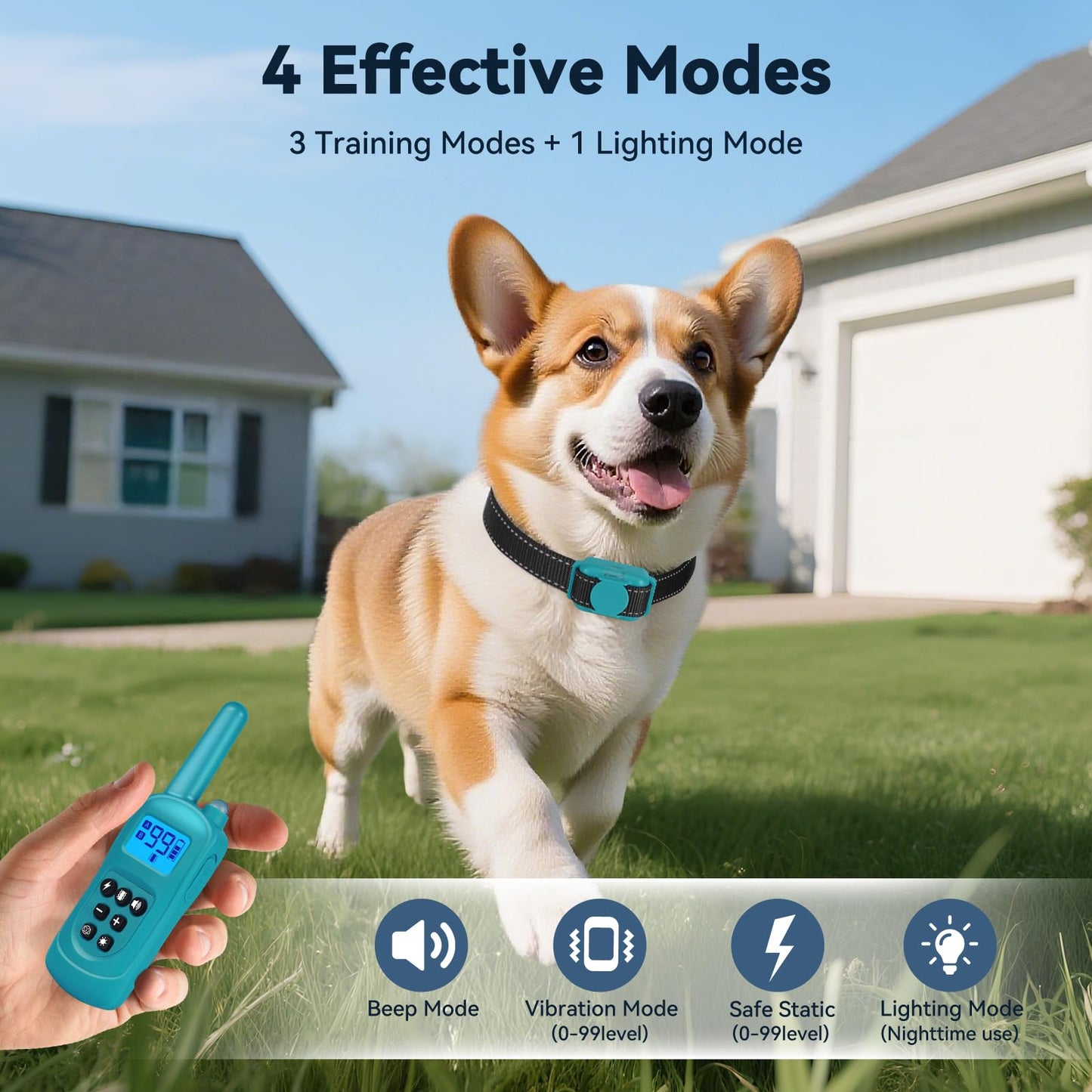 Bark Shock Collar Small Dog 5-15lbs & Medium Dogs，Lightest Dog Training Collar with Remote 2000ft，3 Training Modes Beep, Vibrate and Safe Shock,0-99 Precise Adjustment，Waterproof Rechargeable，Blue