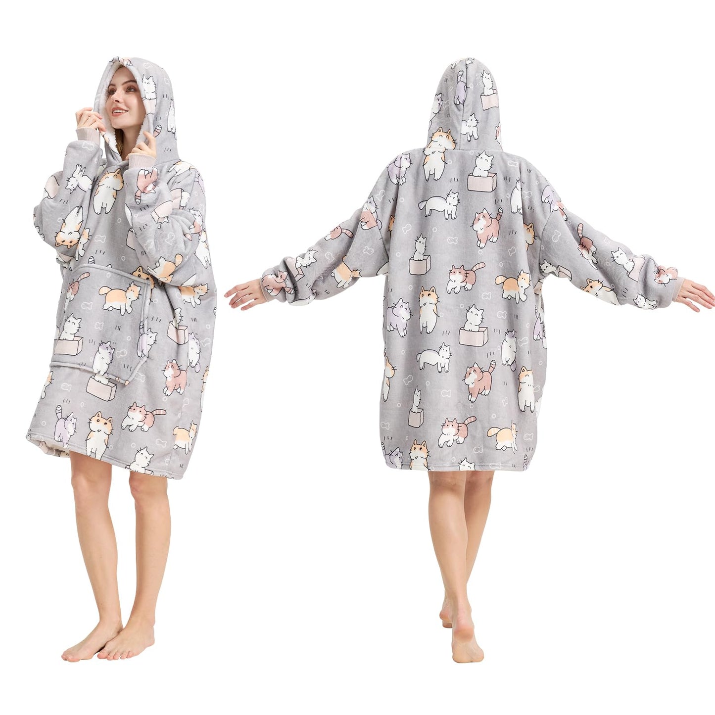 Fotgear Wearable Blanket Hoodie for Women, Oversized Hoodie Blanket with Giant Hood Pocket, One Size Fits All, Soft Warm Cozy Sherpa as Gifts for Adults, Teens (Grey)