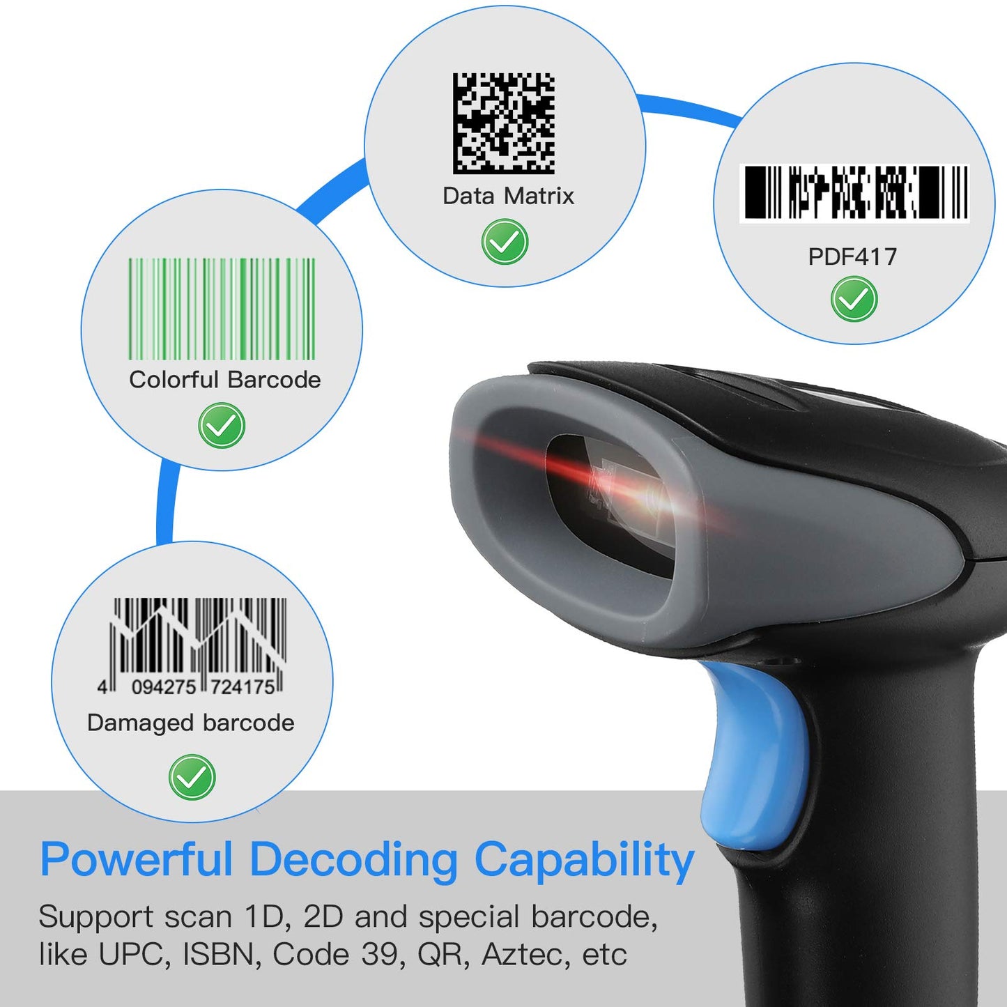 Eyoyo 1D 2D USB Wired Barcode Scanner with Stand, Handheld Scanner for Inventory Management, Portable Bar Code/QR Code Reader Screen Scanning Auto Sensing- Handsfree Scanner