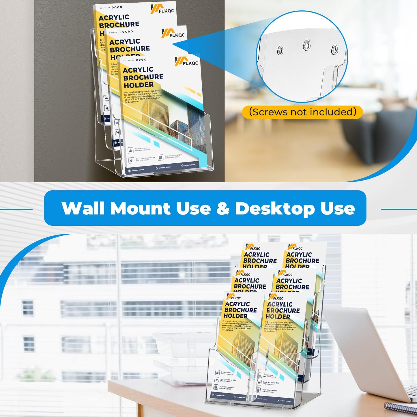 FLKQC Brochure Holder 8.5 x 11 Inch, 3 Tier Brochure Stand 2Pack Acrylic Flyer Holder Stand with Removable Divider Clear Pamphlet Holder for Wall Mount, Countertop for 4 x 9 Inch Brochures