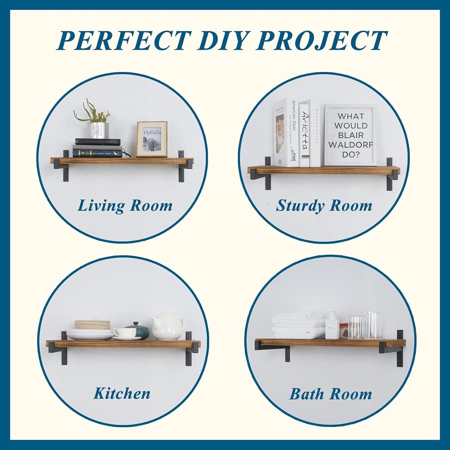 FlyGulls 8 Pcs Black Shelf Brackets Heavy Duty Brackets for Shelves Floating Shelf Bracket with Lip 13 Inch for Living Room Office