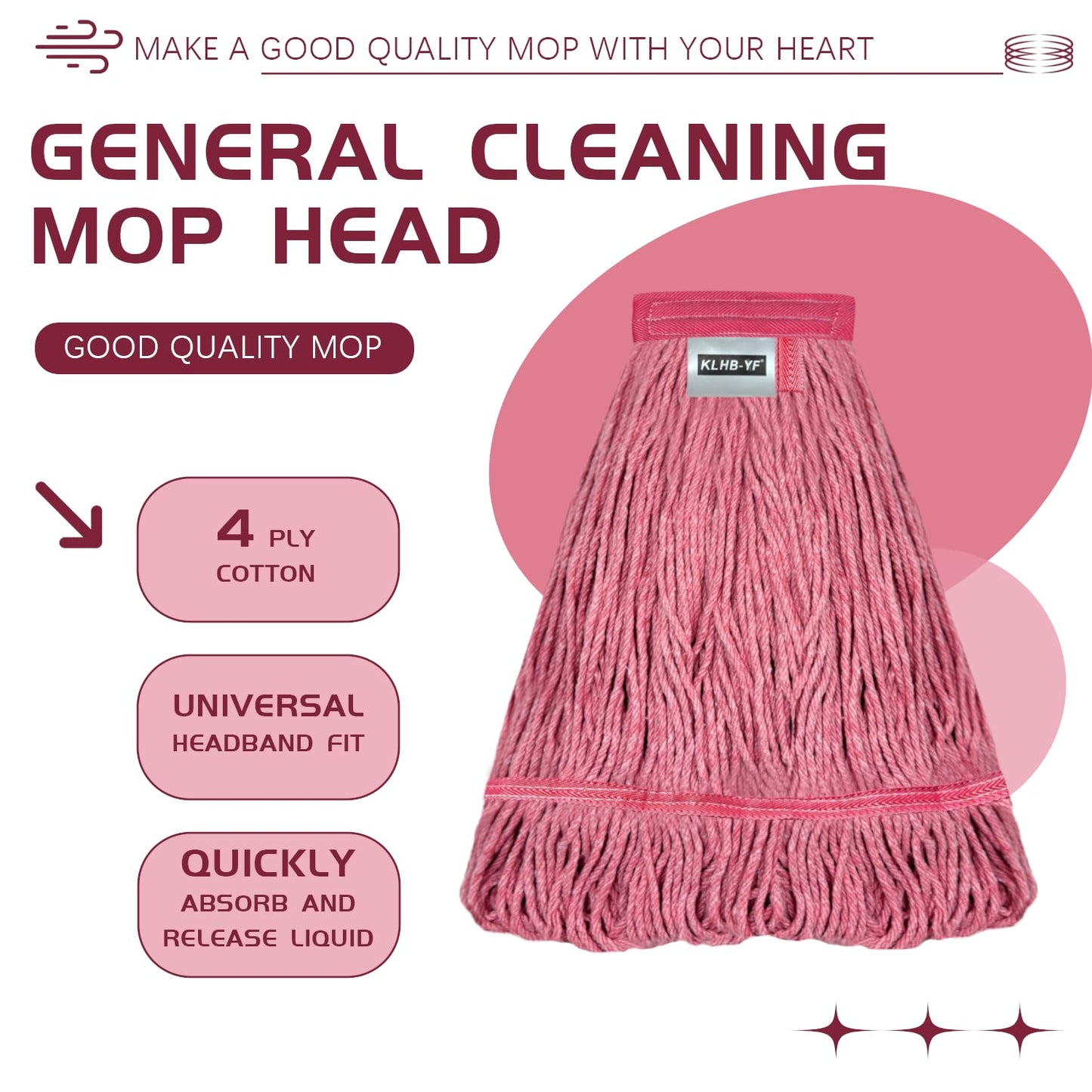 KLHB-YF 5Pack Heavy Duty Commercial Mop Head Replacement Heavy Duty Industrial Mop with Looped-End String Wet Mops for Floor Cleaning Janitorial Mops for Home Kitchen Garage Workshop Warehouse