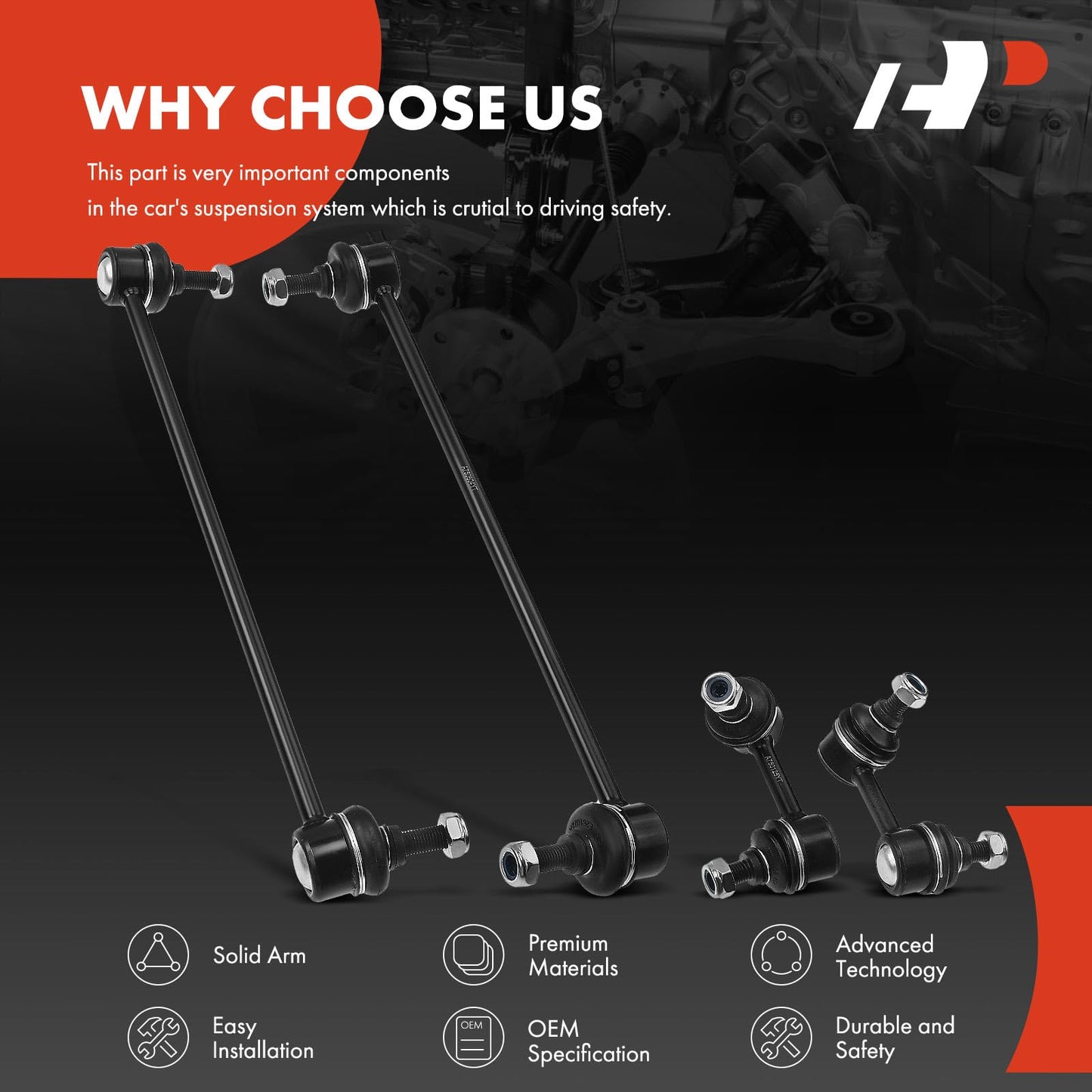 A-Premium Set of 4, Front & Rear Sway Bar Links Kit Stabilizer Bar Links Compatible with Honda Civic 2012-2015, Acura ILX 2013-2019