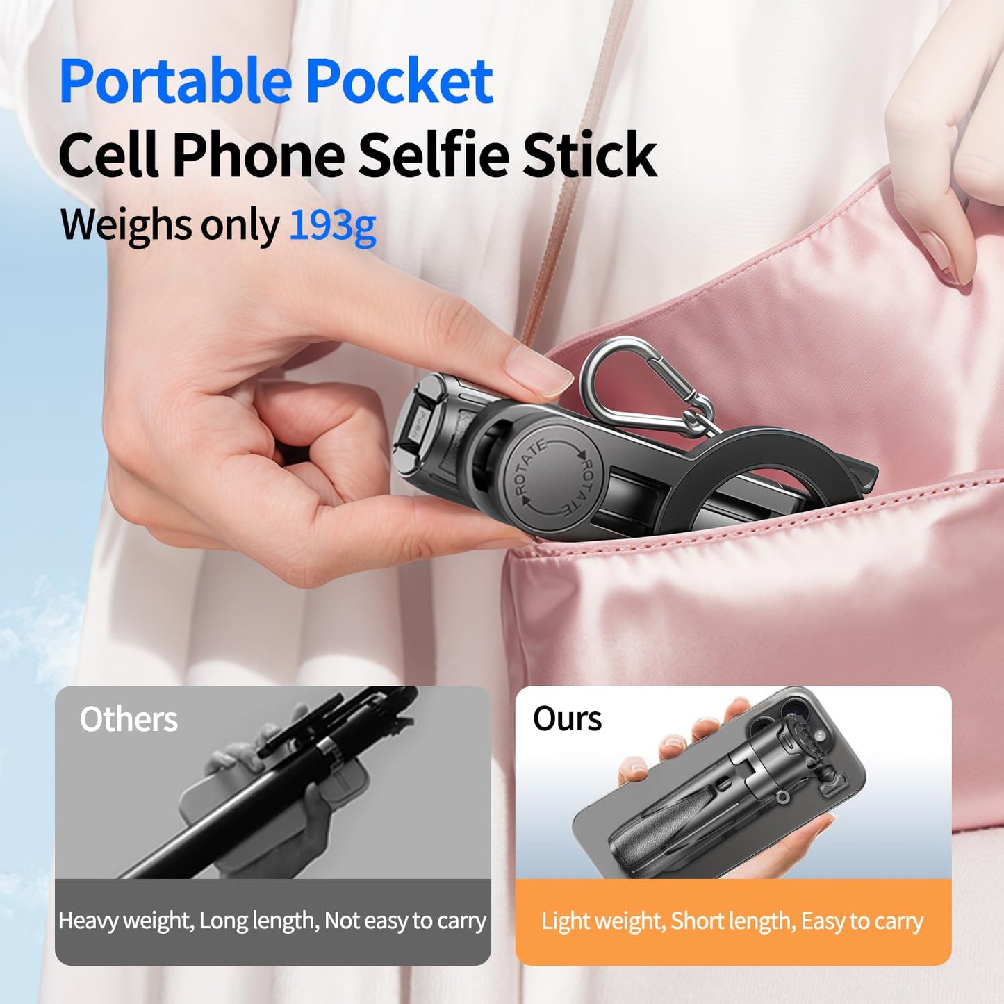 yAyusi Magnetic Mini Phone Selfie Stick，Small Portable Travel Tripod Stand for iPhone, Magnetic Chuck ＆ Clip 2 in 1, with Detachable Remote & 2 Fill Light for Photograph/Live Streaming/Video Recording