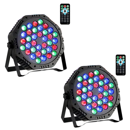 2 Pack/ 36 LED Stage Lights DJ Party RGB DMX Control Uplighting with Remote Control for Birthday Christmas Bar Dance Decoration