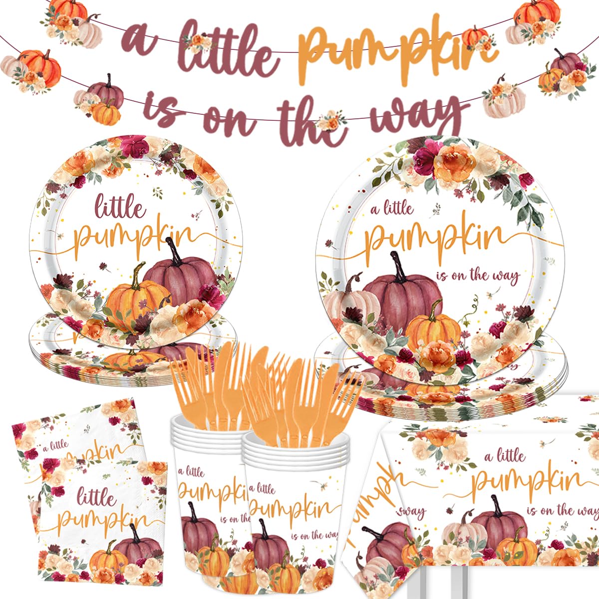 142Pcs A Little Pumpkin is On The Way Tableware-Fall Baby Shower Decorations