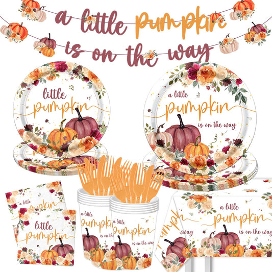 142Pcs A Little Pumpkin is On The Way Tableware-Fall Baby Shower Decorations