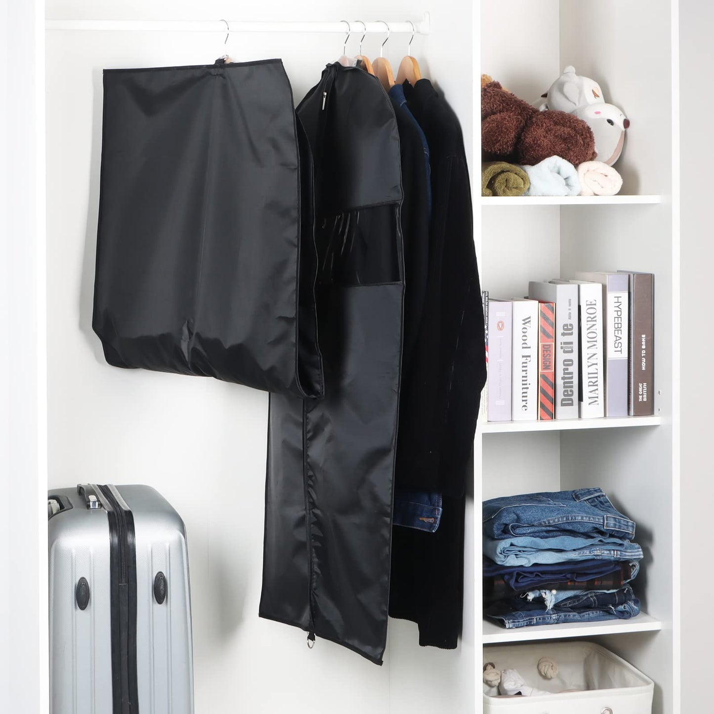 Univivi 5 pcs Garment Bag 110 cm/43 inch Suit Bag with Clear Window,Zipper,Washable Oxford Fabrics Suit Cover for Suits, Jacket,Coats (24"x43"-5pcs- Oxford)