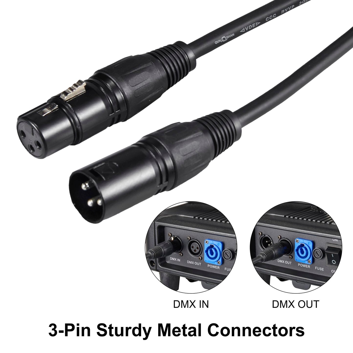 Rualin 50ft DMX Cables, 2PCS 3-Pin XLR Male to Female Stage Lighting Cables for DMX512 Stage & DJ Lighting Fixtures