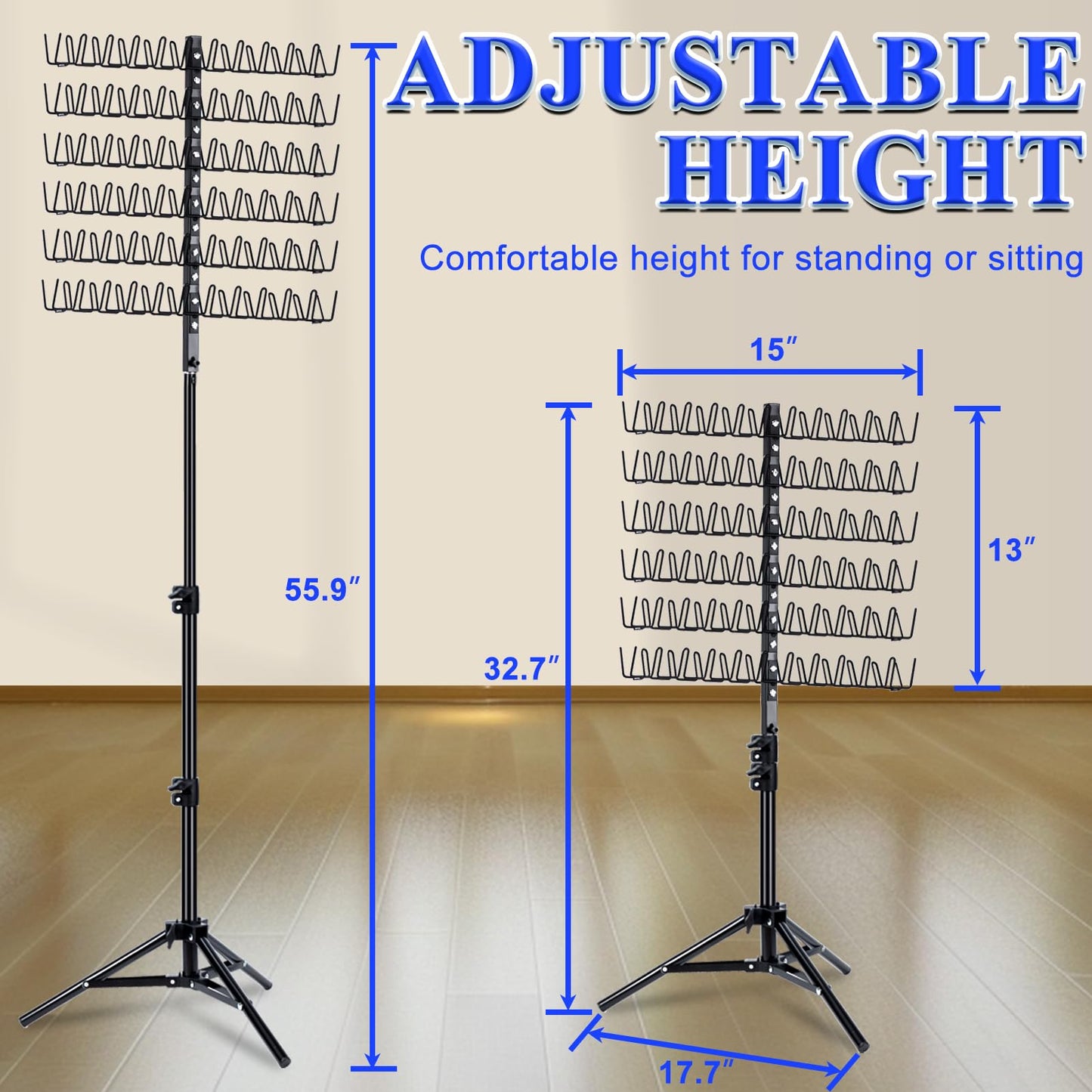 Braiding Hair Rack Standing with 120 Pegs, Height Adjustable 2-Side Hair Divider for Braiding Hair Separator Stand Metal (Black)