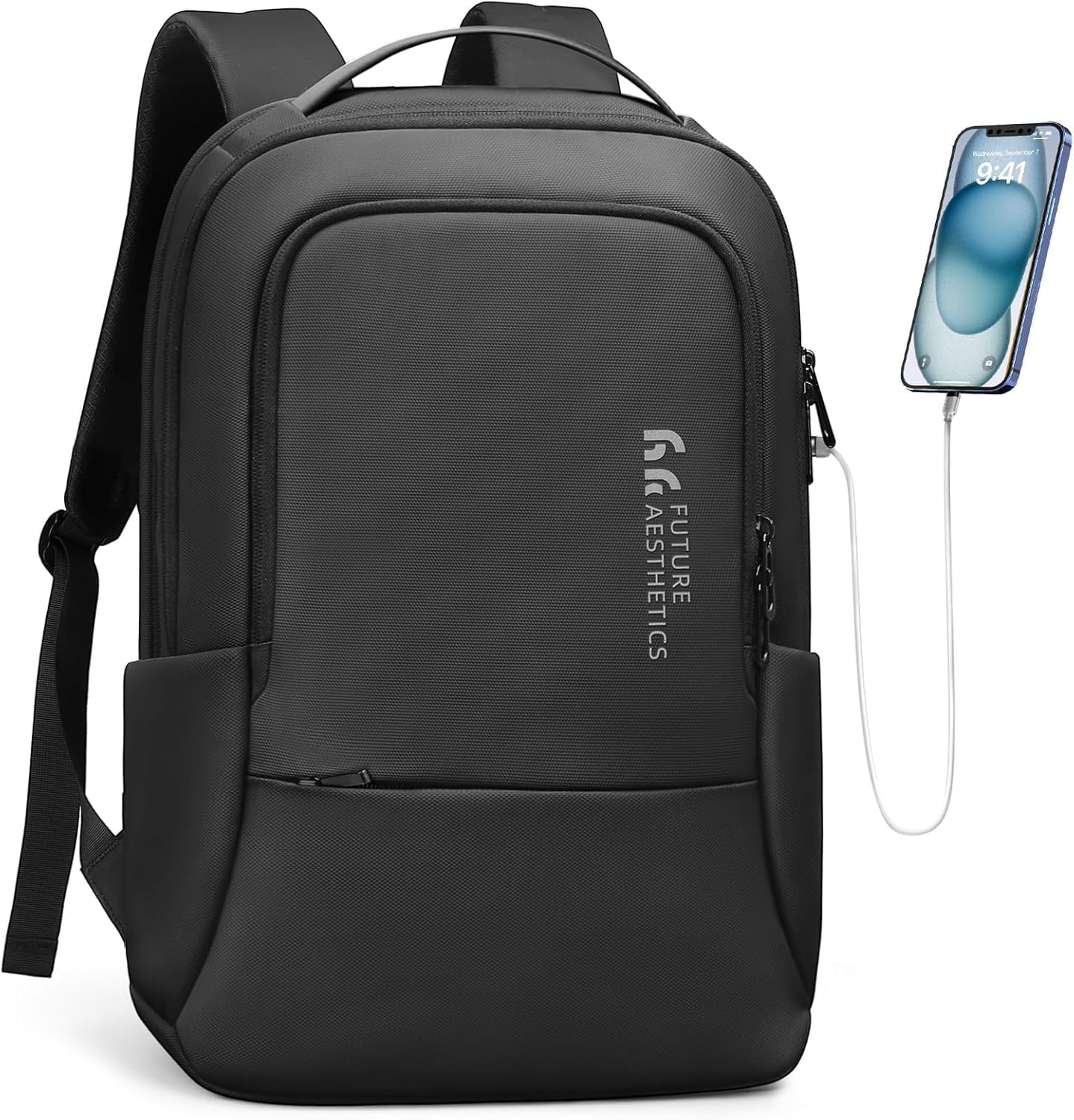 hk Business Laptop Backpack for Men, Water-Resistant Anti-Theft 15.6 Inch Mens Backpacks with USB Charging Port, Lightweight Casual Computer Bag for Travel Office Work College, Black