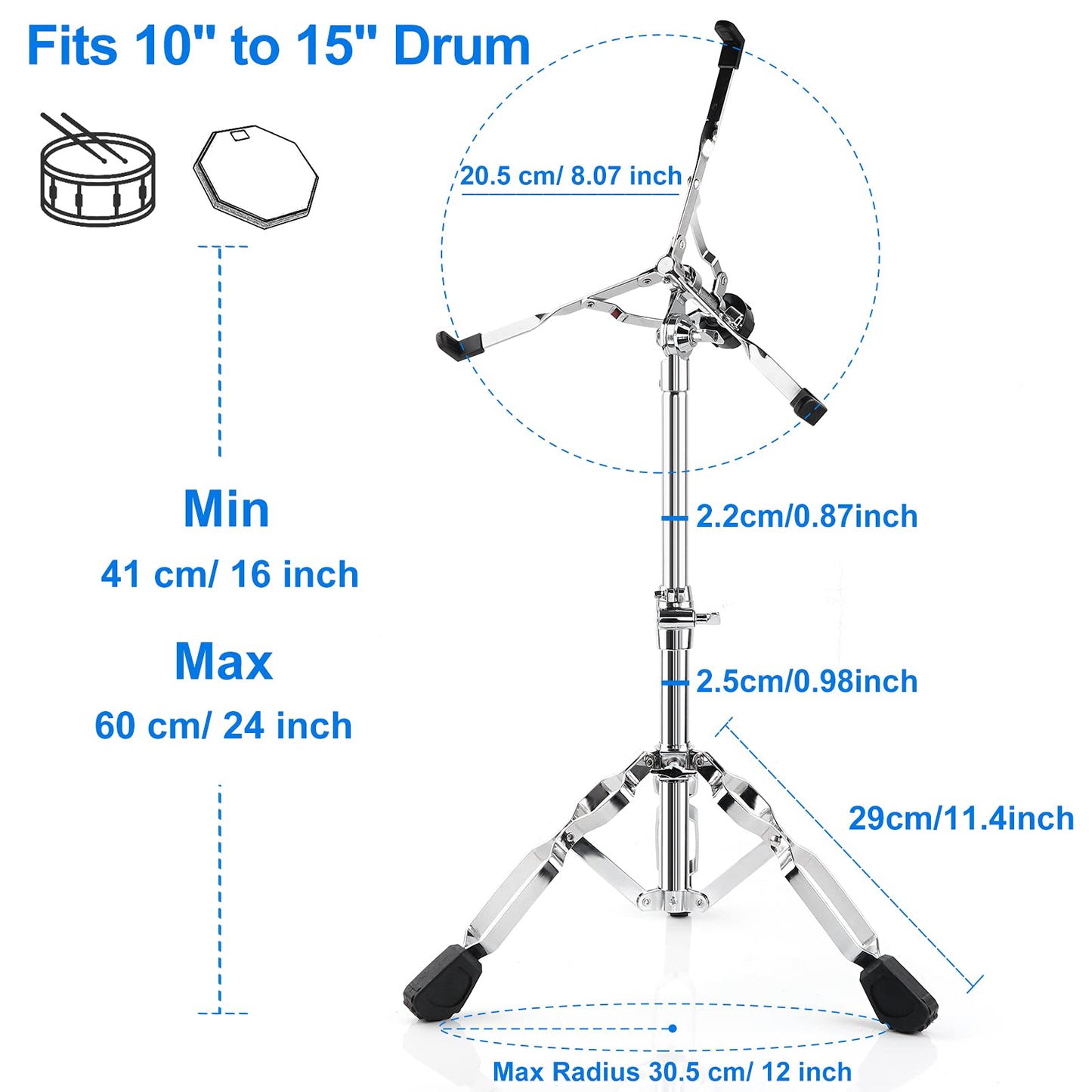 Snare Drum Stand, Lightweight Snare Stand, Double Braced Legs, 2.0 cm Tube with Oxford Cloth Carrying Bag