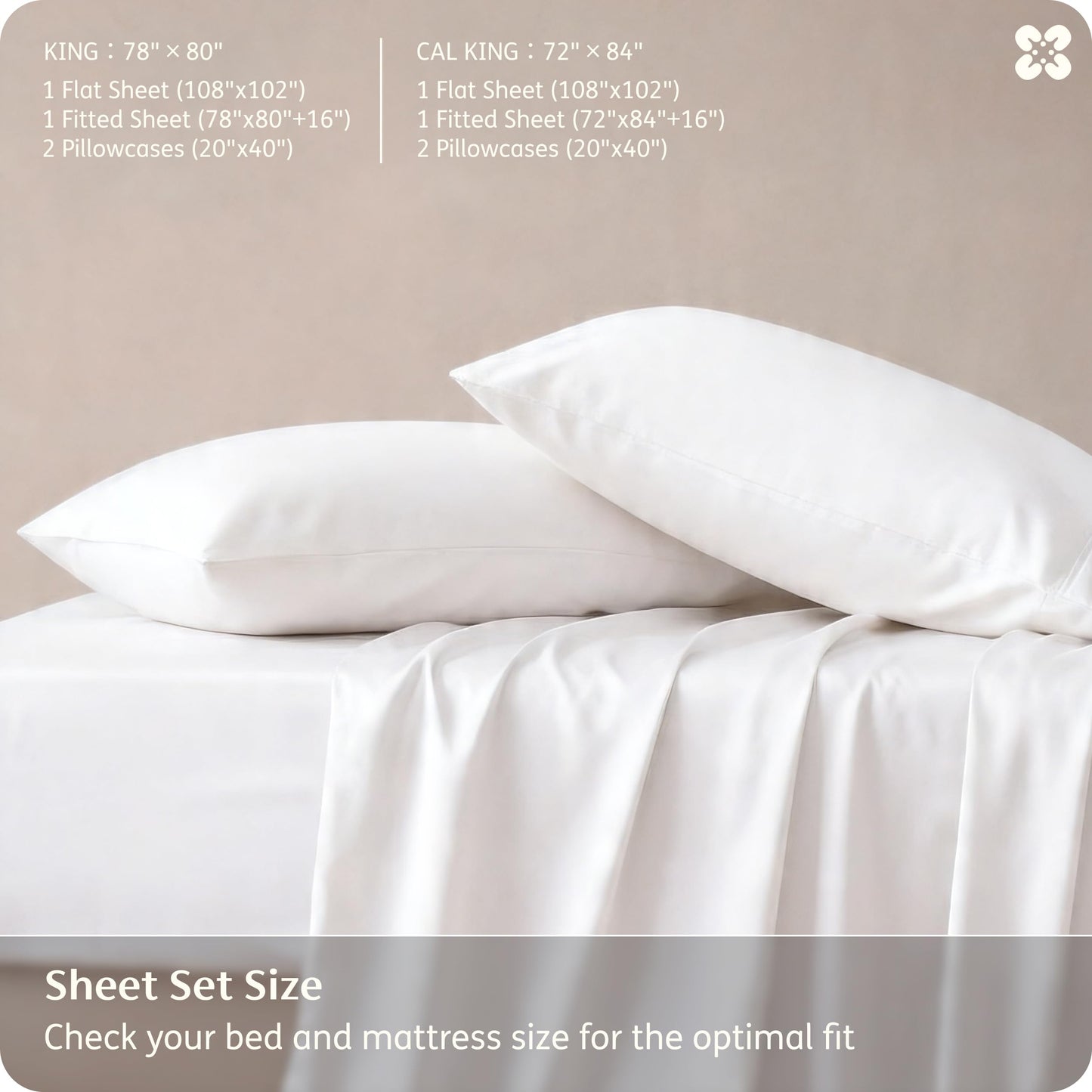 Bedsure 100% Rayon Derived from Bamboo Sheets King Size Set, Cooling Sheets for Hot Sleepers, Breathable & Soft King Bedsheets, Deep Pocket Up to 16 Inches, Bedsheet & Pillowcase Sets, White