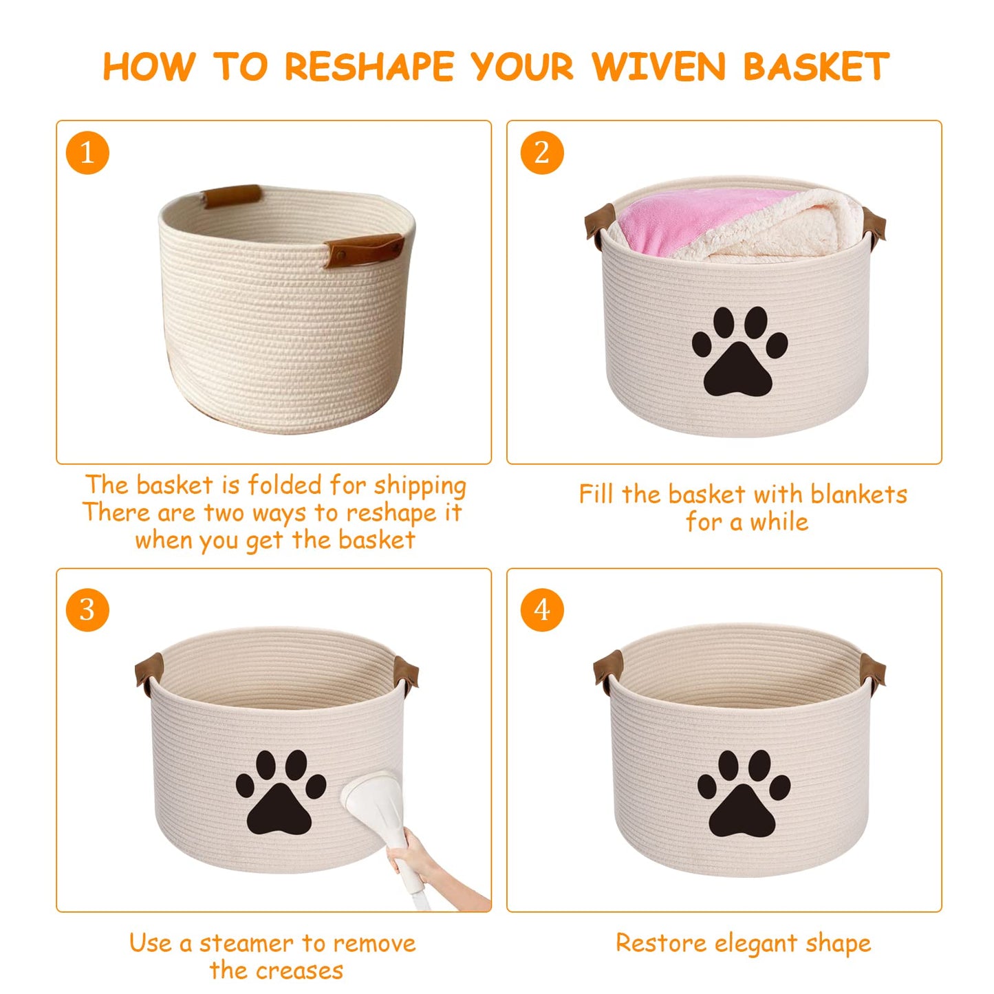 Geyecete Round Dog Dog Toy Basket Storage Weave Rope Storage Basket Pet/Doy Toy Box Dog Storage Basket-Beige