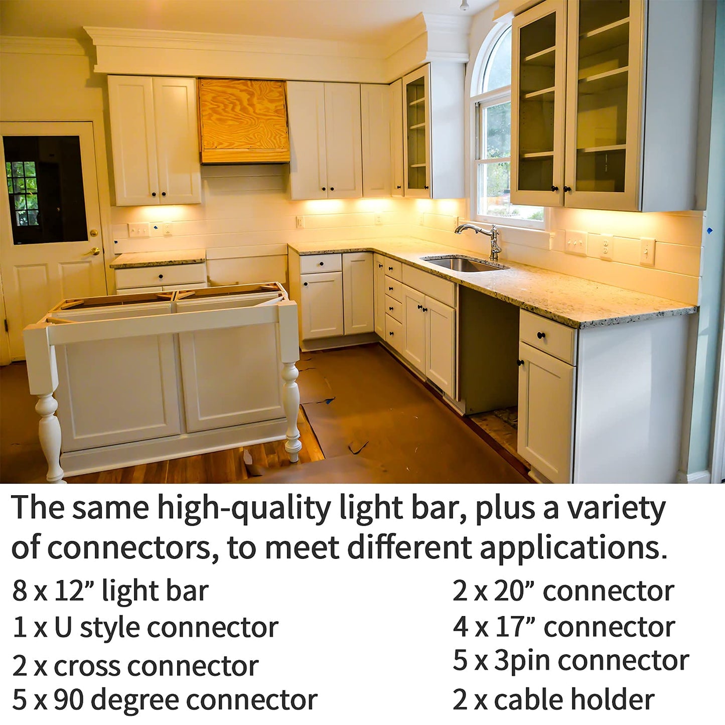 Wobane Under Cabinet Lighting Kit,8PCS 12 inch Led Light Bars,Under Counter Lights for Kitchen,Cupboard,Desk,Bookcase,Shelf,DIY Tape Light,ETL Adapter and Variety Connectors,1200lm,2700K WarmWhite