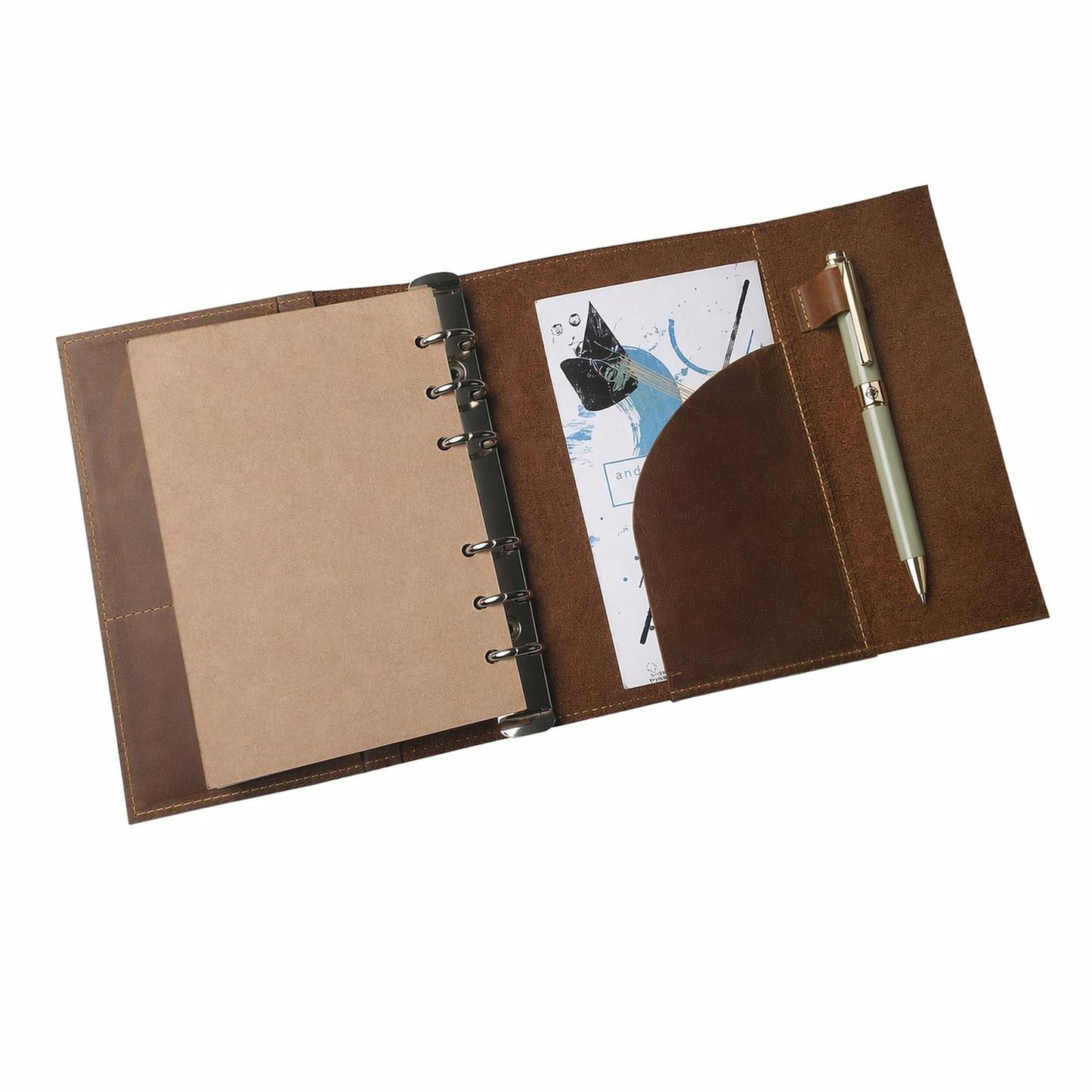 Wanderings A5 Leather Binder Planner - Refillable 6 Ring Journal with Inner Pockets - Hand-Crafted Genuine Leather Organizer- Filofax Compatible. 2026/27 Monthly Weekly Calendar with Notes - 6.75" x 9" (17 x 22.5cm)