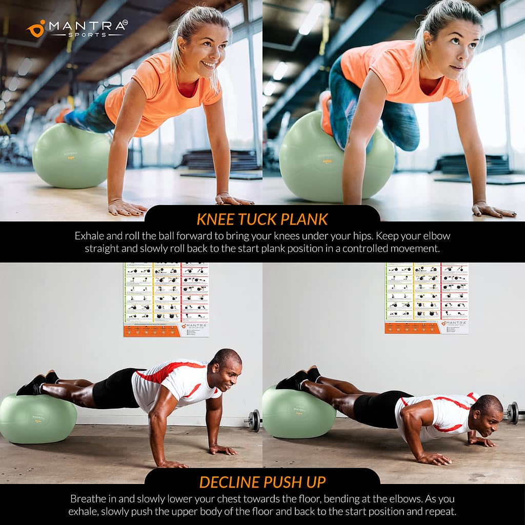 Exercise Ball - Yoga Ball Chair for Pilates, Home Fitness & Gym Workout. Extra Thick Pregnancy Ballon for Labor, Balance, Stability & Birthing - Swiss Ballon Exercice for Adults with Pump & Wall Chart
