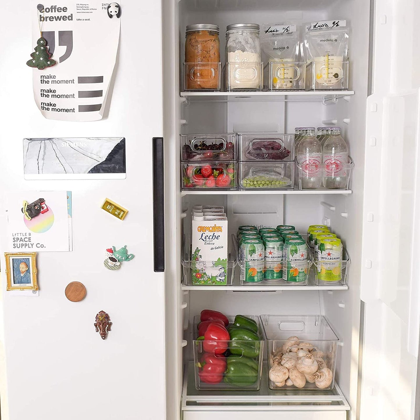 8 Pack Stackable Fridge Organizers, Clear Pantry Organizers and Storage Plastic Small Food Storage Bins Freezer Organizer Containers with Handle for Shelves Countertop Cabinet,10"L X 4"W X 3"H