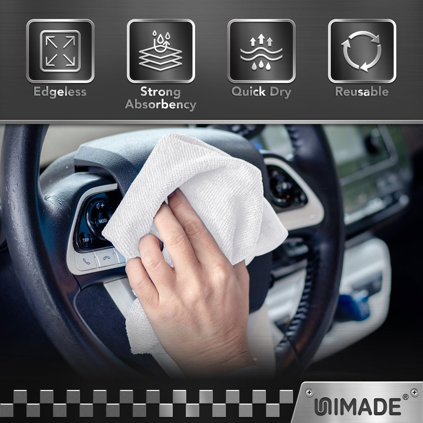 UNIMADE Shop Towel Rag, 200 Pack Reusable Rags Bulk Microfiber Cleaning Cloth Lint Free Towels for Car Kitchen Automotive Bar Mechanic Restaurant Garage, 11.5"x 11.5", Blue