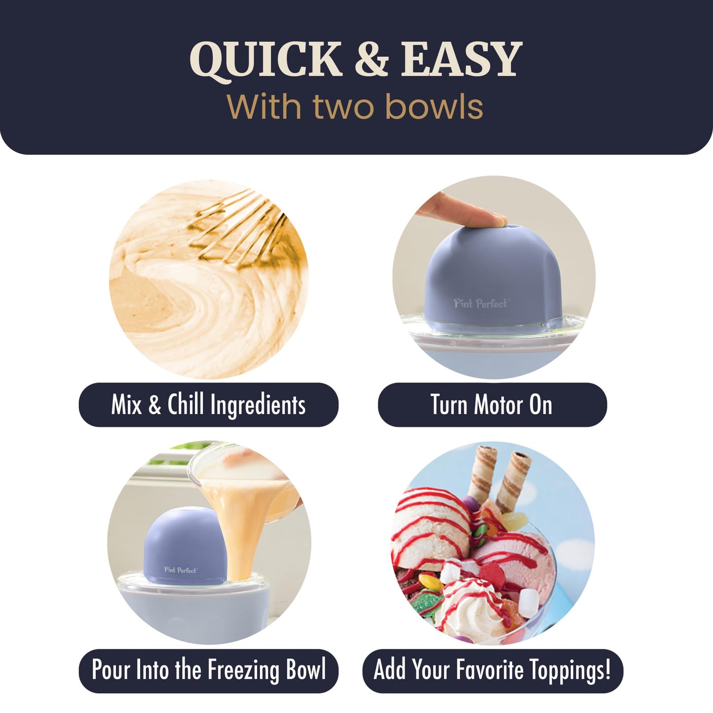 Americana by Elite Pint Perfect™ EIM1205DB Ice Cream Maker, 2 x 1 Pint Capacity Dual Freezing Bowls, Frozen Yogurt, Sorbet, Gelato, Periwinkle