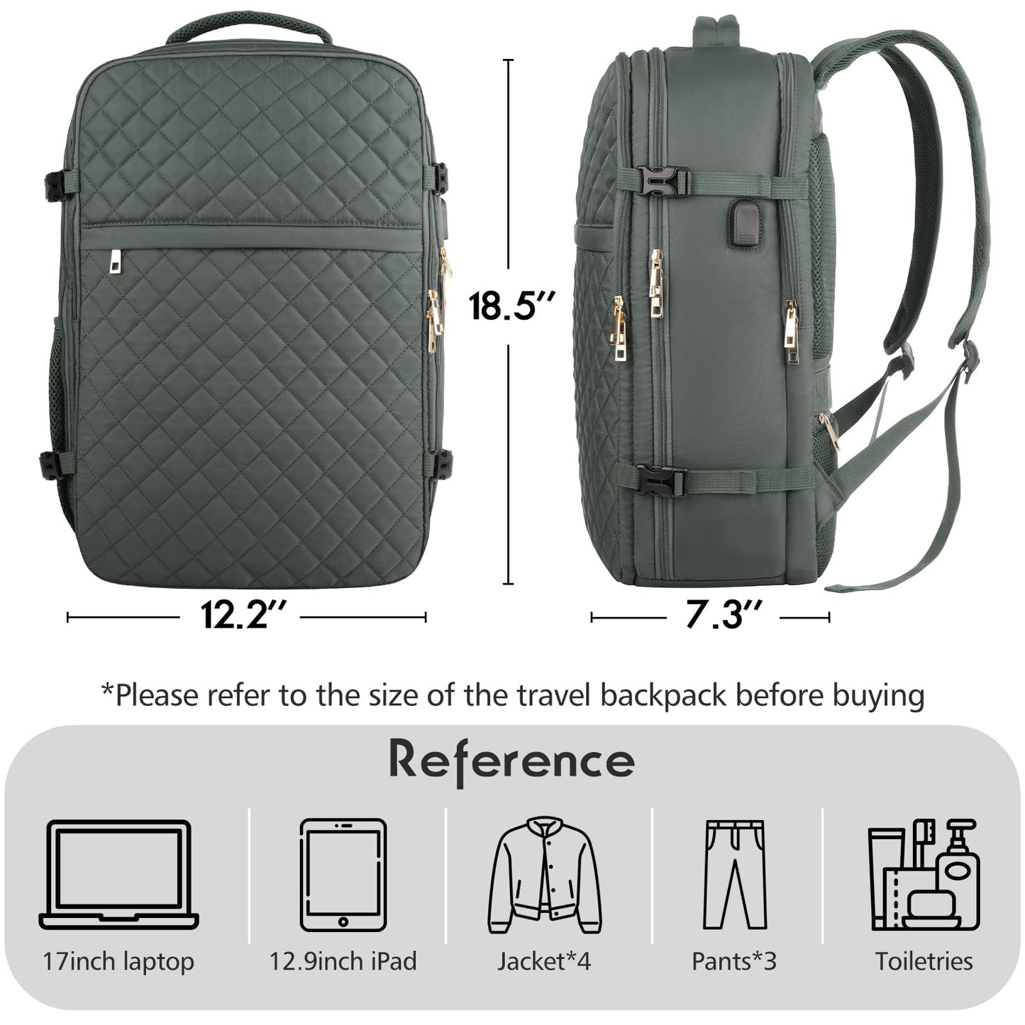 MOMUVO Large Travel Backpack Women, Flight Approved Carry On Backpack, Water Resistant Anti-Theft Casual Daypack School Bag,17.3 inch,Olive Green