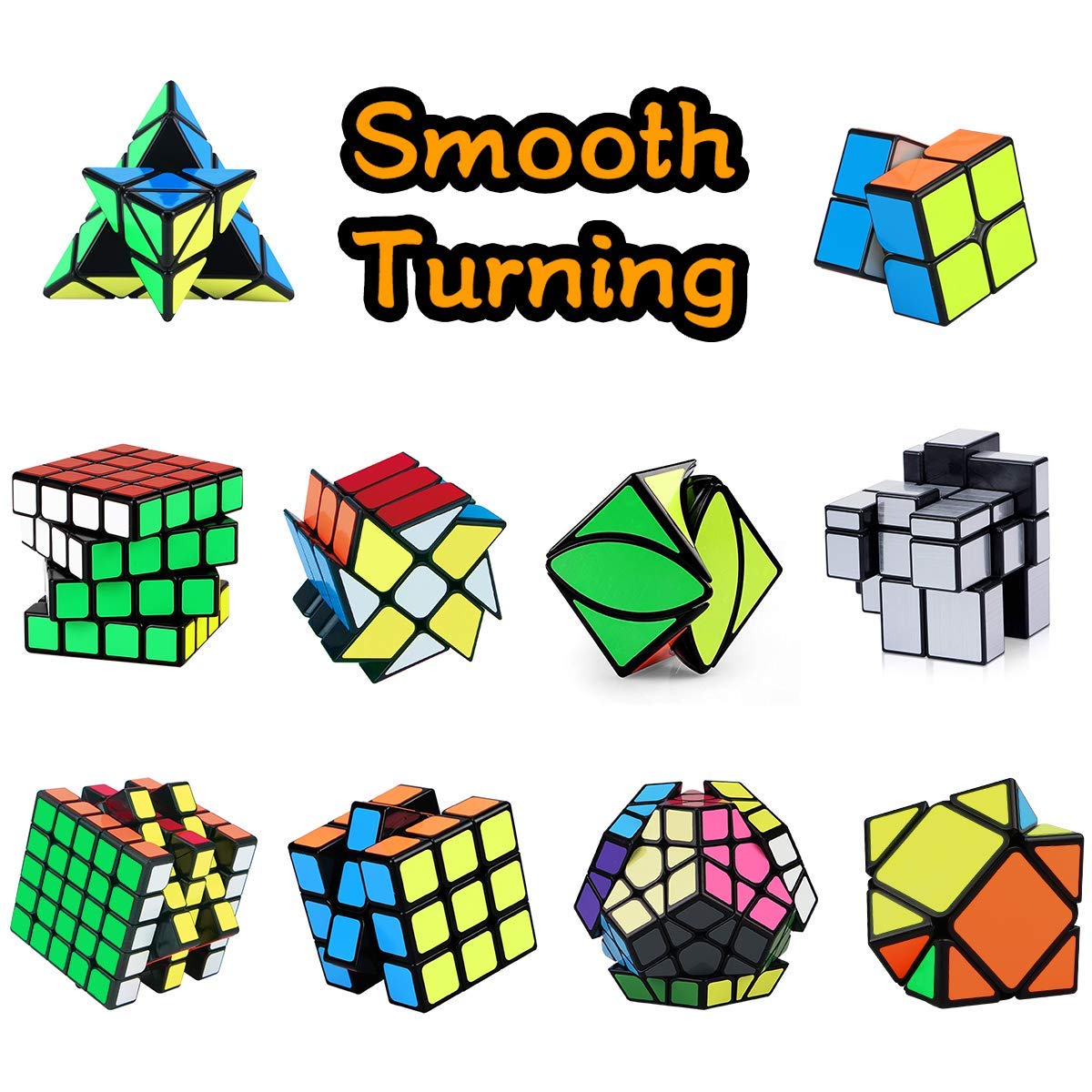 Speed Cube Set, Aitey Cube Bundle 2x2 3x3 4x4 5x5 Pyramid Megaminx Skew Mirror Ivy Windmill Sticker Magic Cube Collection - Puzzles Cube Toys Gift for Kids and Adults Set of 10