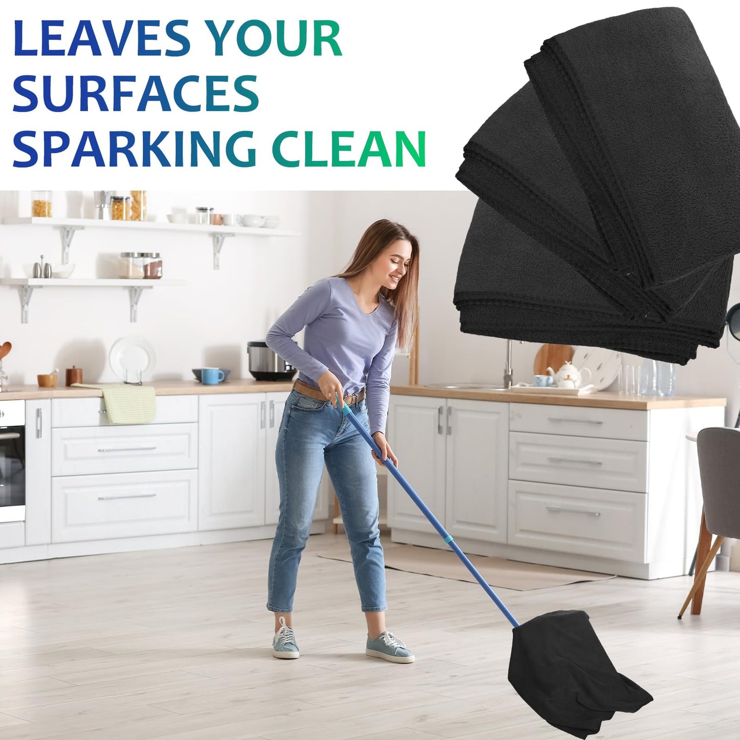 Newwiee 3 Pcs Extra Large Microfiber Cleaning Cloth 30" x 20" Washable Reusable Microfiber Towel Streak Free Lint Free Cloth for Cleaning Home Glass Office Window Bathrooms (Black)
