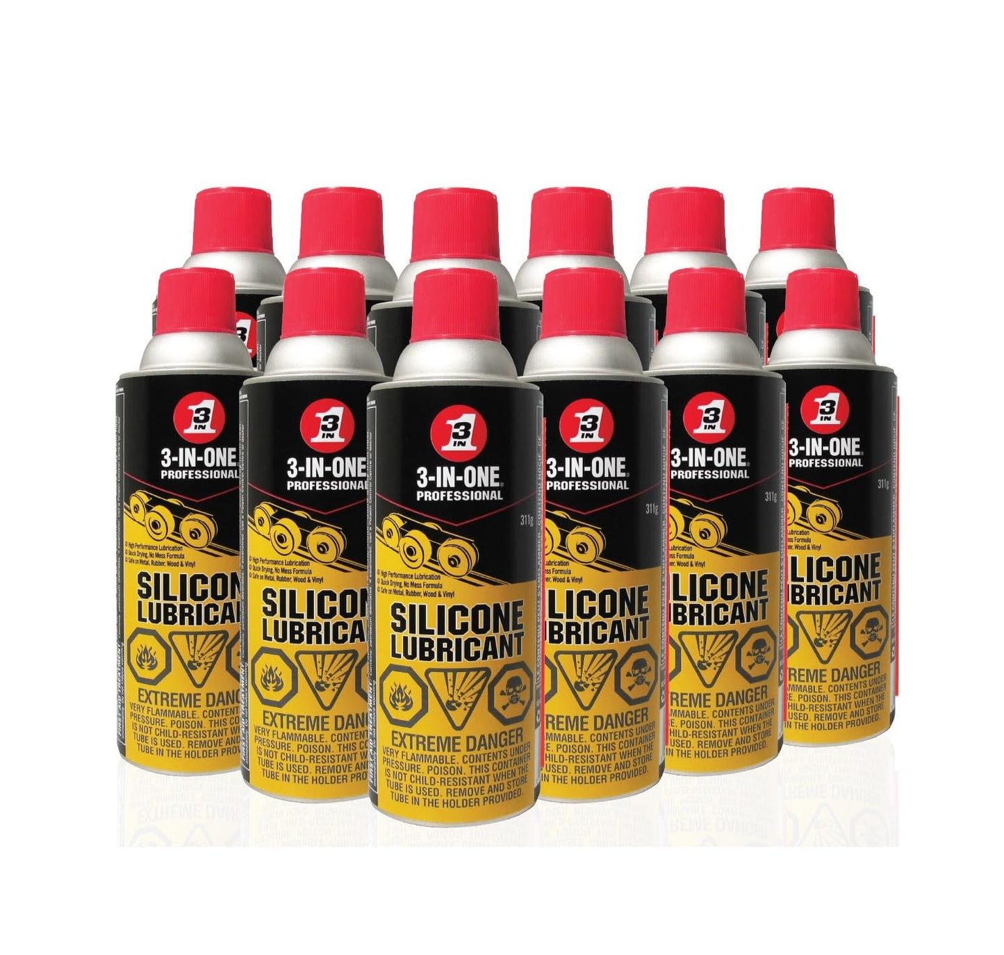 3-IN-ONE Professional Silicone 311g, Safe to use on Metal, Rubber, Wood and Vinyl, 1141, Case of 12