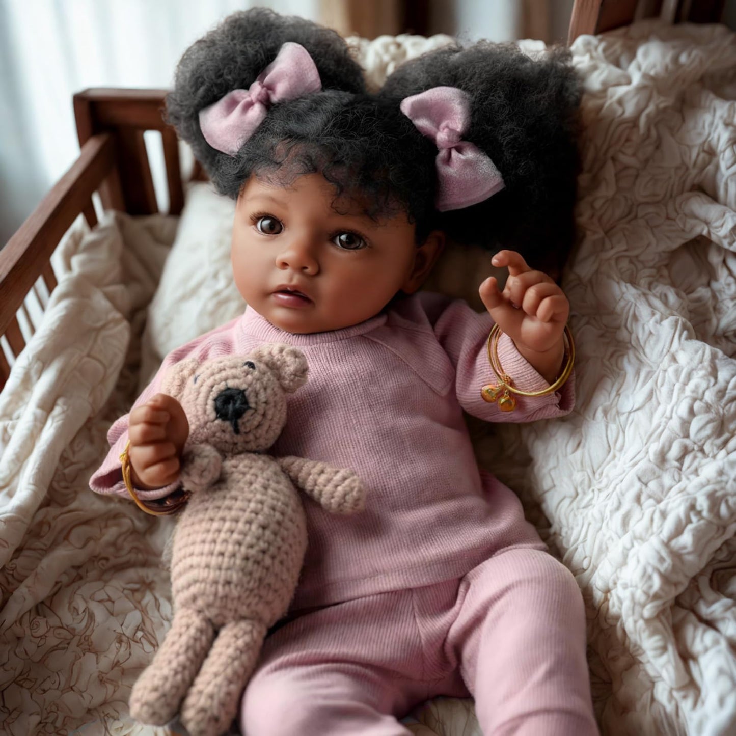 BABESIDE Lifelike Reborn Baby Dolls Daisy Black Girl- 20 Inch Soft Body Realistic-Newborn Handmade Real Life Baby Dolls with Clothes and Toy Gift for Kids Age 3+