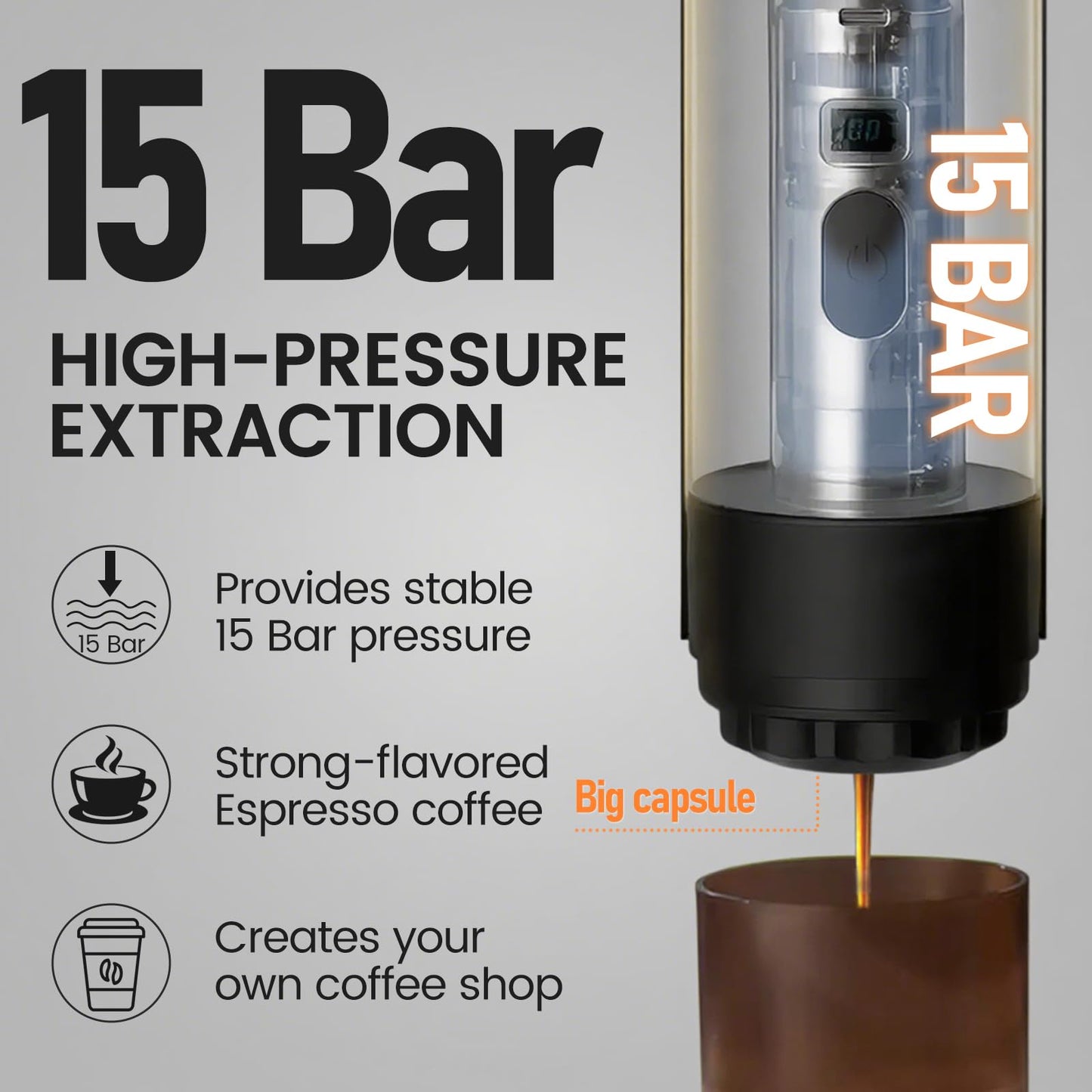 Portable Coffee Maker,Self-Heating Travel Coffee Maker Compatible with NS, DG Pods & Ground Coffee, Mini Espresso Machine for Car Camping, Hiking With Stand