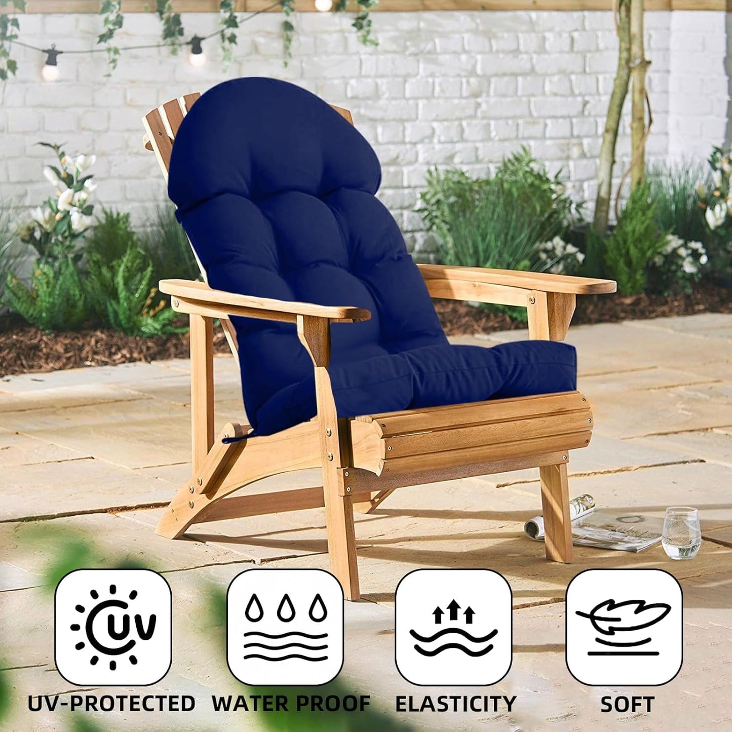 Adirondack Chair Cushion,Thickened Patio Chair Pad for Indoor and Outdoor, Water Proof and Fade-Resistant High Back Rocking Chair Cushion for Indoor and Outdoor,43.3 X 19.7 Inch (Navy Blue)
