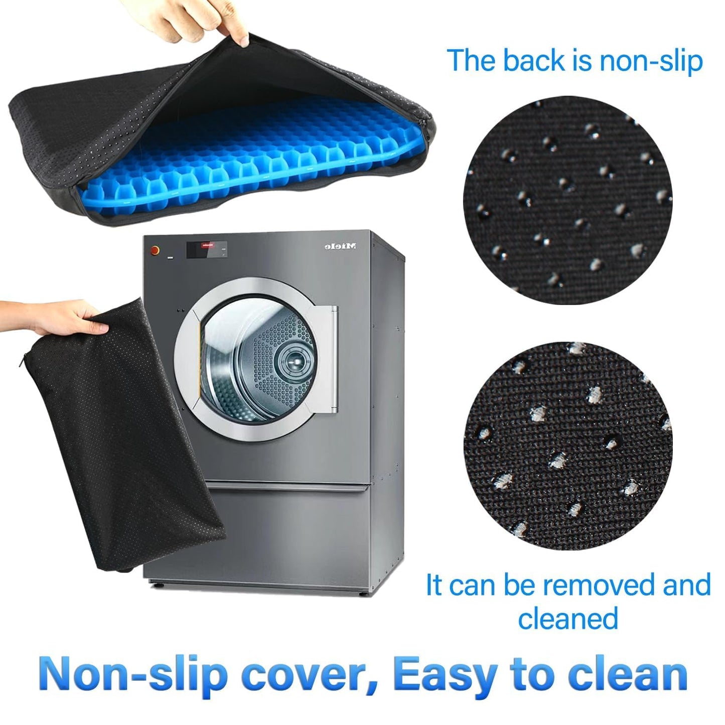 Gel Seat Cushions for Long Sitting with Handle,Seat Pads for Back Sciatica Tailbone Pain Pressure Relief with Non-Slip Cover,Chair Pads for Car Seat Driver,Office Desk,Wheelchair -Blue- 45 x 45cm