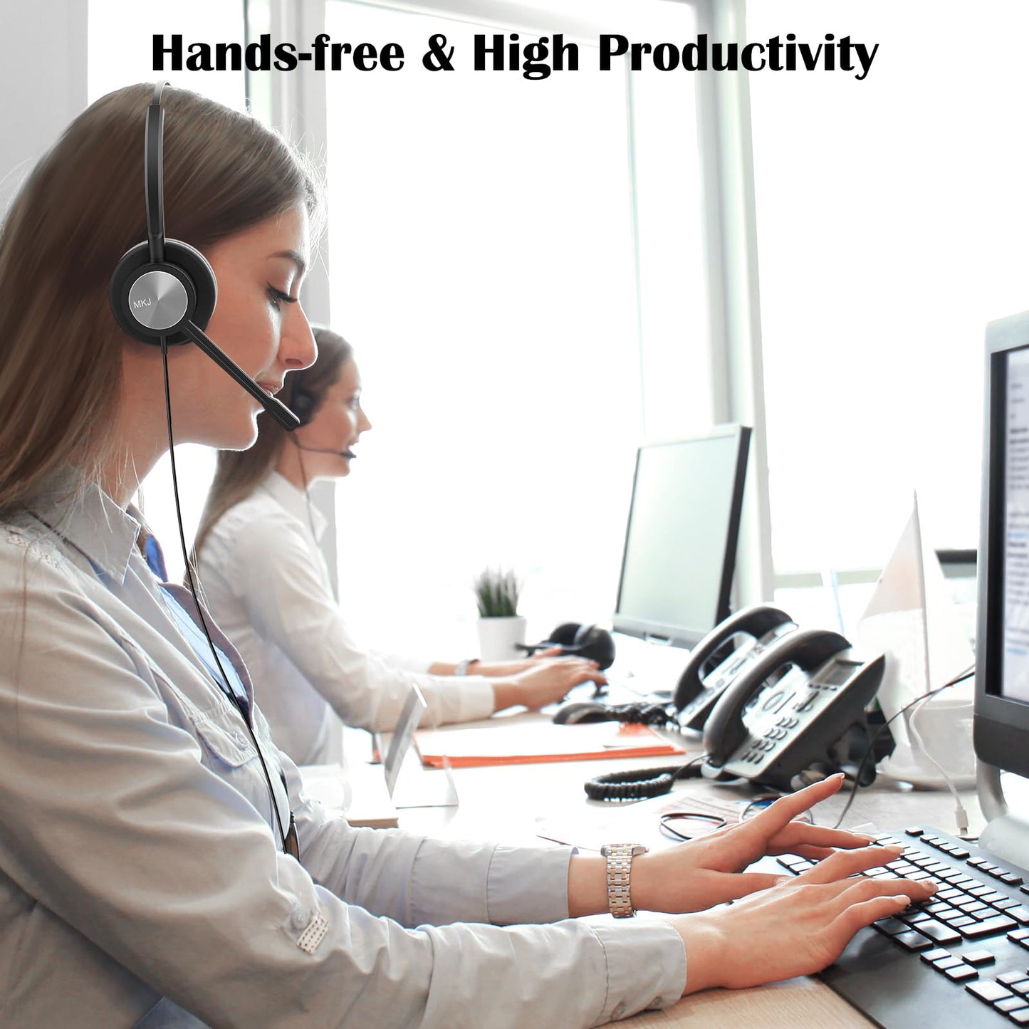 MKJ Phone Headset with Microphone, Noise Cancelling Wired VoIP Headphone for Call Center, Office Headset with RJ9 Jack for Cis co Phone 7841 7861 7942G 7961G 7962G 7971G 7975G 8841 9951 9971