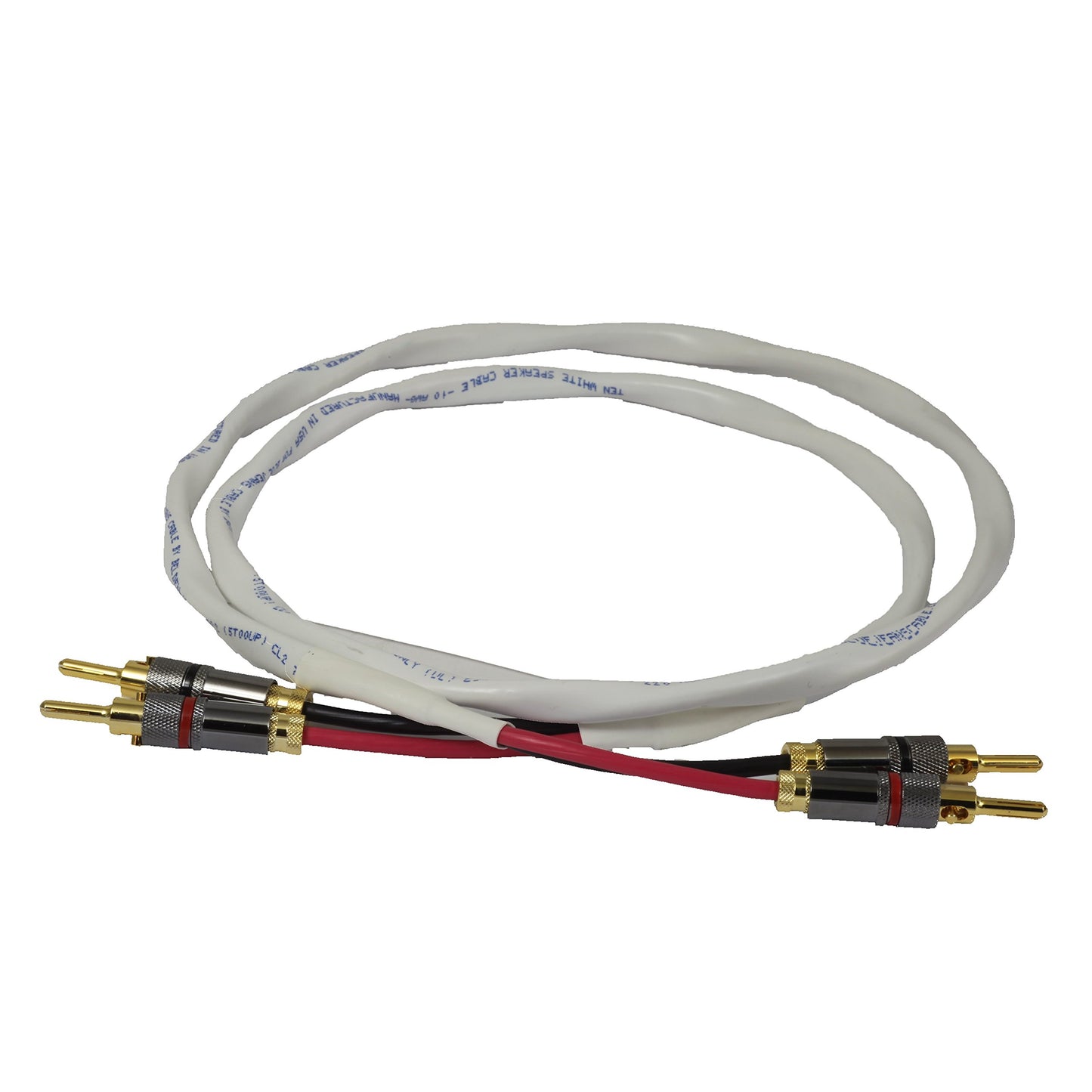 Blue Jeans Cable Ten White Speaker Cable, with Welded Locking Bananas, 15 Foot (Single Cable - for one Speaker); Assembled in The USA