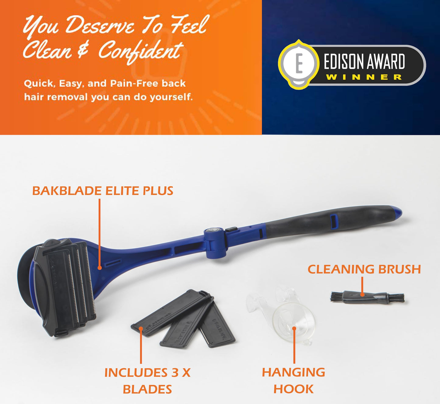 baKblade 2.0 Elite Back Shavers for Men: The DIY Back Hair Shaver for Men with Safety Blade Technology & Ergonomic Handle, Wet or Dry Shaving (Extra Blades Included)