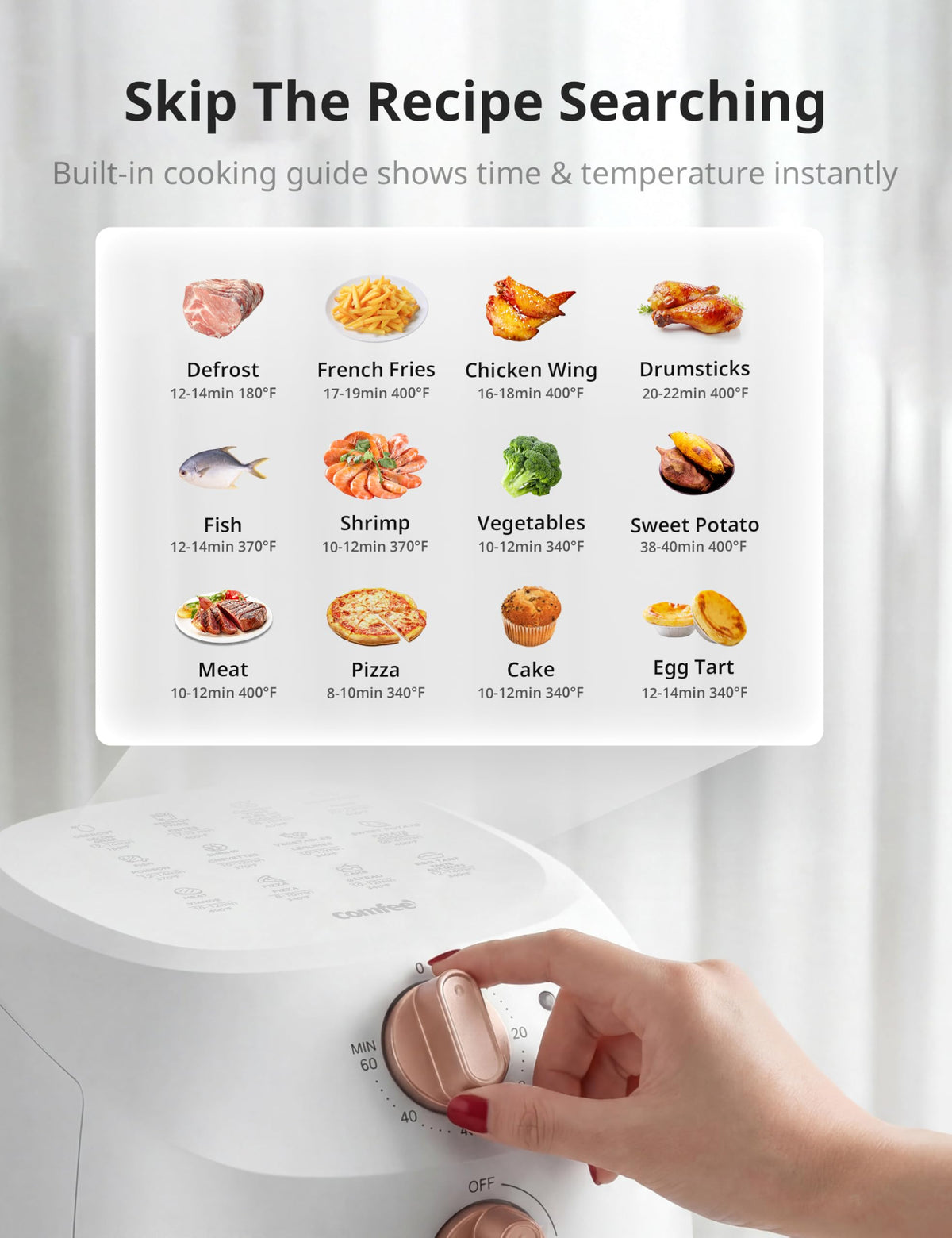 COMFEE' Compact 2.1 Quart Air Fryer with 12 Menu Options, Adjustable Timer & Temperature Control 80-204 degrees C, Dishwasher-Safe Nonstick Fry Basket
