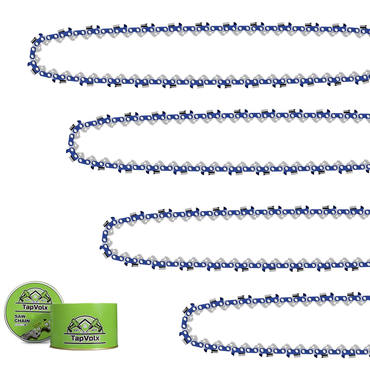 16 Inch Chainsaw Chain 4-Pack, 0.050" Gauge 3/8" LP Pitch 56 Drive Links Chainsaw Replacement Chain Fits Dewalt Black & Decker Craftsman RYOBI & More – 20% Stronger Tension with Storage Case