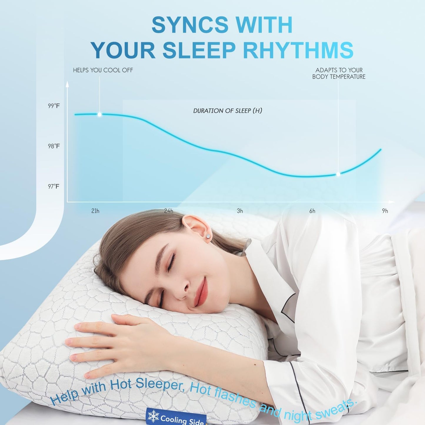 Cooling Memory Foam Pillows Queen Size Set of 2, Adjustable Shredded Foam Bed Pillows for Sleeping, Soft Support Pillows for Side & Back Sleepers with Breathable Dual-Sided Bamboo & Cooling Fabric
