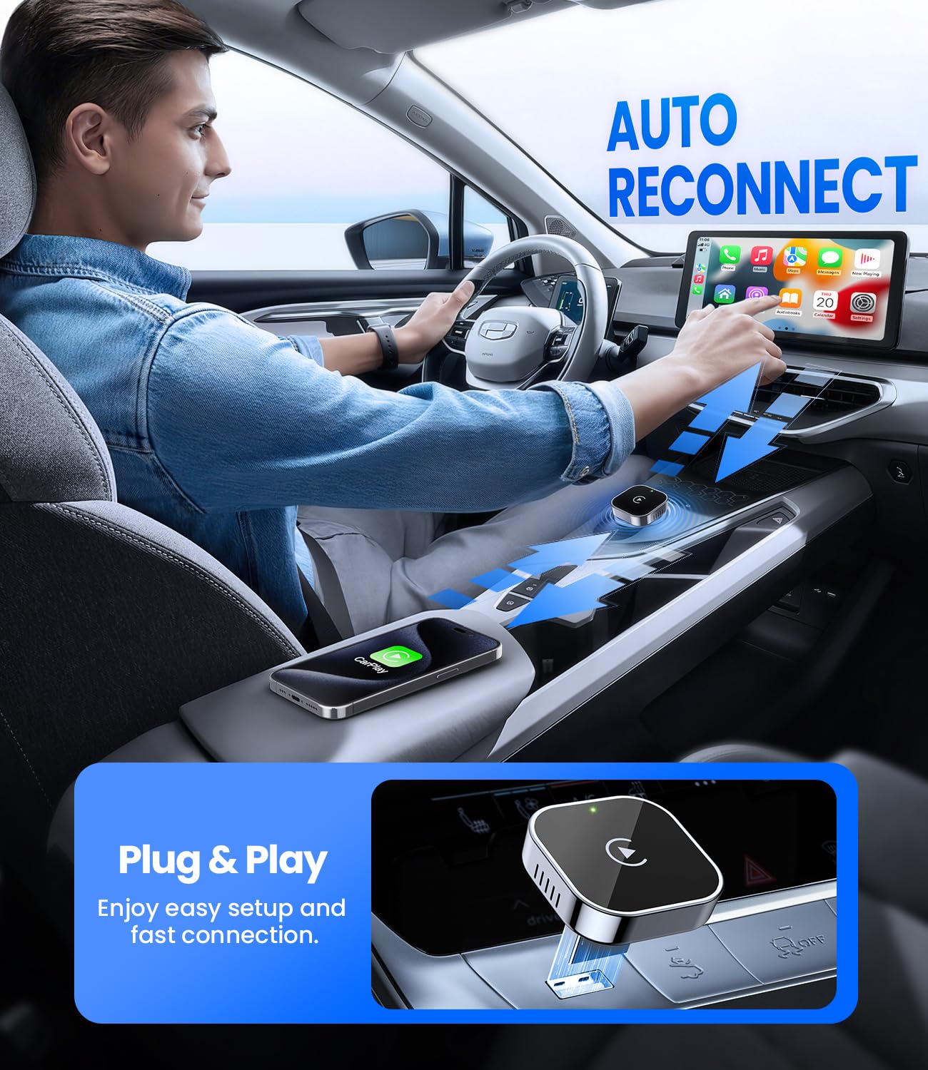 Teeran Wireless CarPlay Adapter for iPhone (2026 Upgraded), Mini Plug & Play for Cars with Factory Wired Apple CarPlay, Fast & Stable Connection, Easy Setup, Wide Vehicle Compatibility USB & USB C