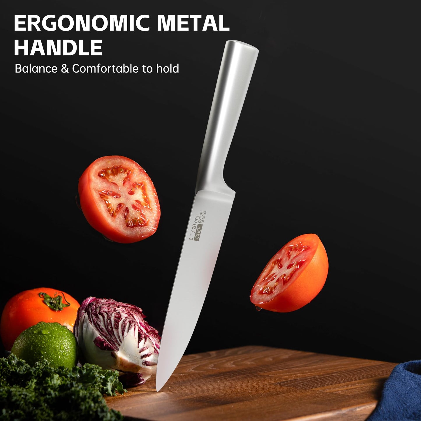 Knife Set, 16 Pieces Kitchen Knife Set with Block, High Carbon German Stainless Steel Knife Block Set with One Piece Design Hollow Handle for Chopping, Slicing, Dicing & Cutting