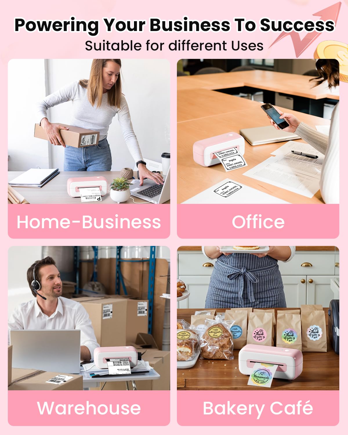 Phomemo Label Printer- Shipping Label Printer, Upgrade 4x6 Desktop Thermal Label Printer for Shipping Packages/Small Business/Office/Home- Pink